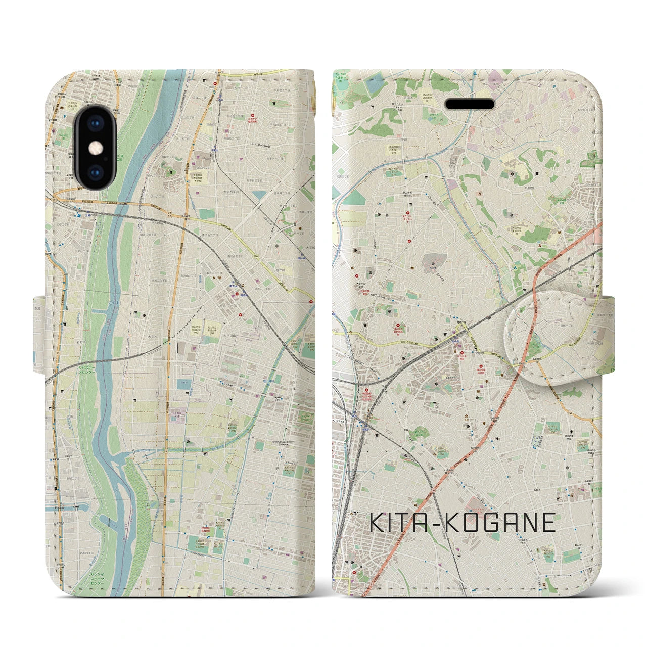 【北小金(千葉県)】地図柄iPhoneケース(手帳タイプ)ナチュラル・iPhone XS / X 用