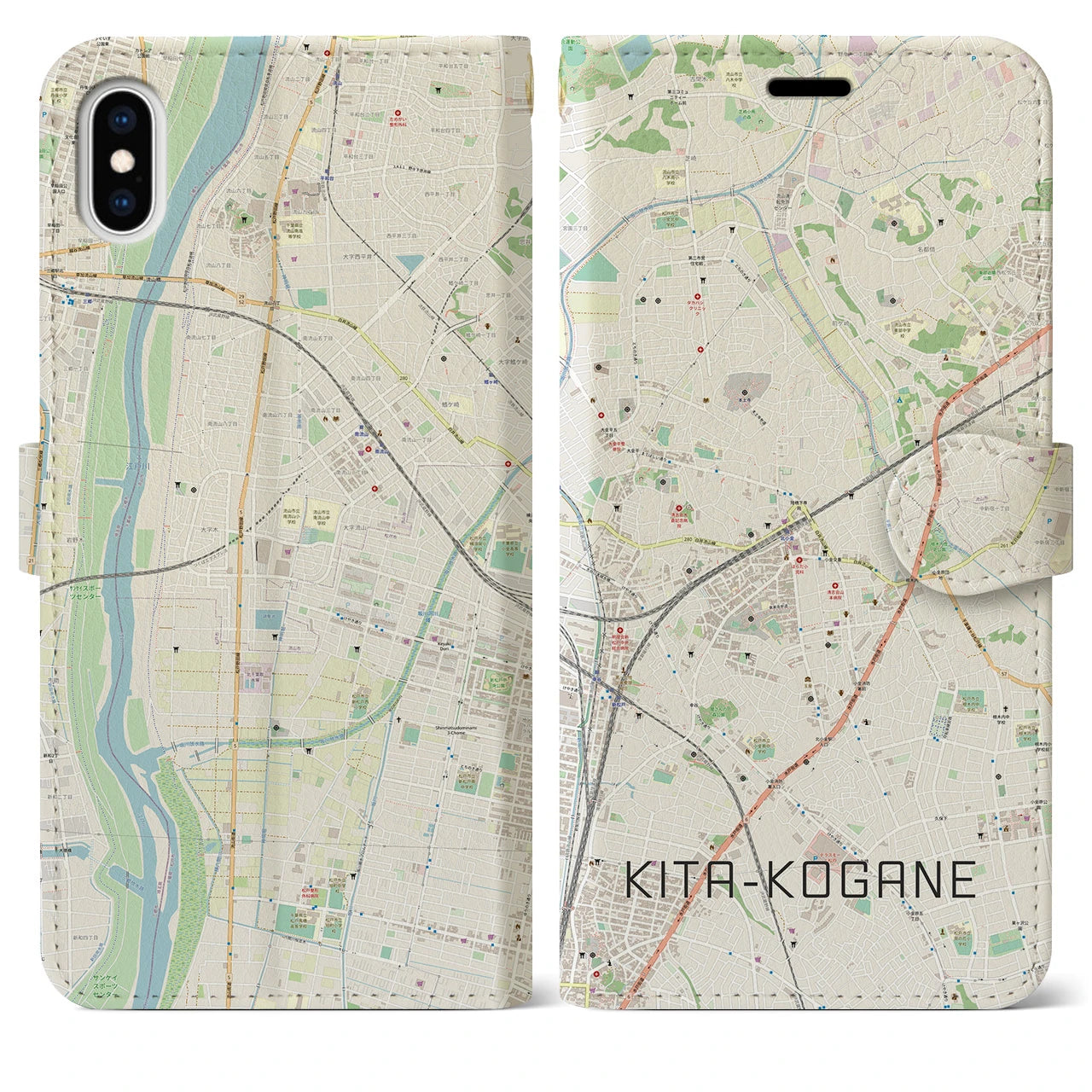【北小金(千葉県)】地図柄iPhoneケース(手帳タイプ)ナチュラル・iPhone XS Max 用