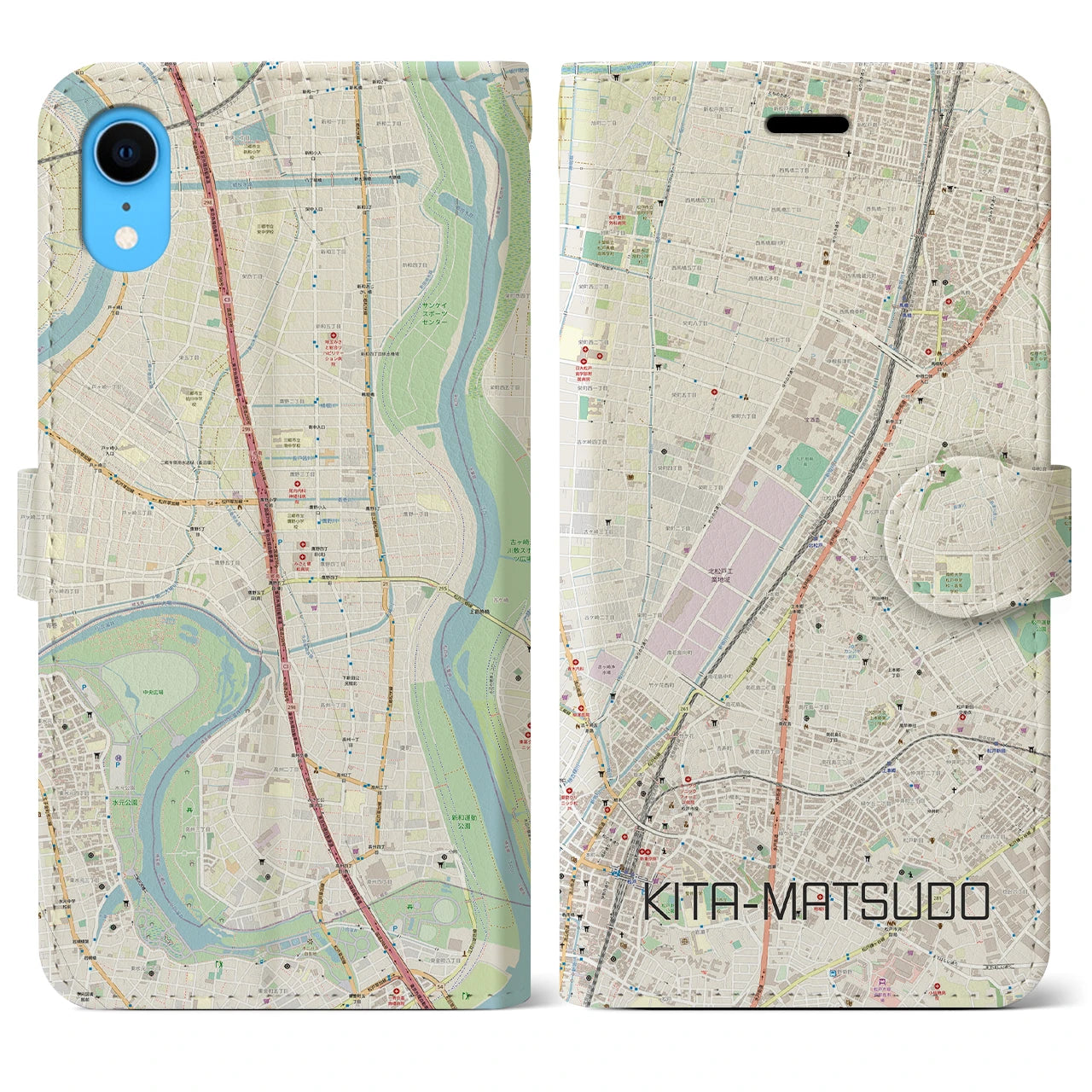 【北松戸(千葉県)】地図柄iPhoneケース(手帳タイプ)ナチュラル・iPhone XR 用