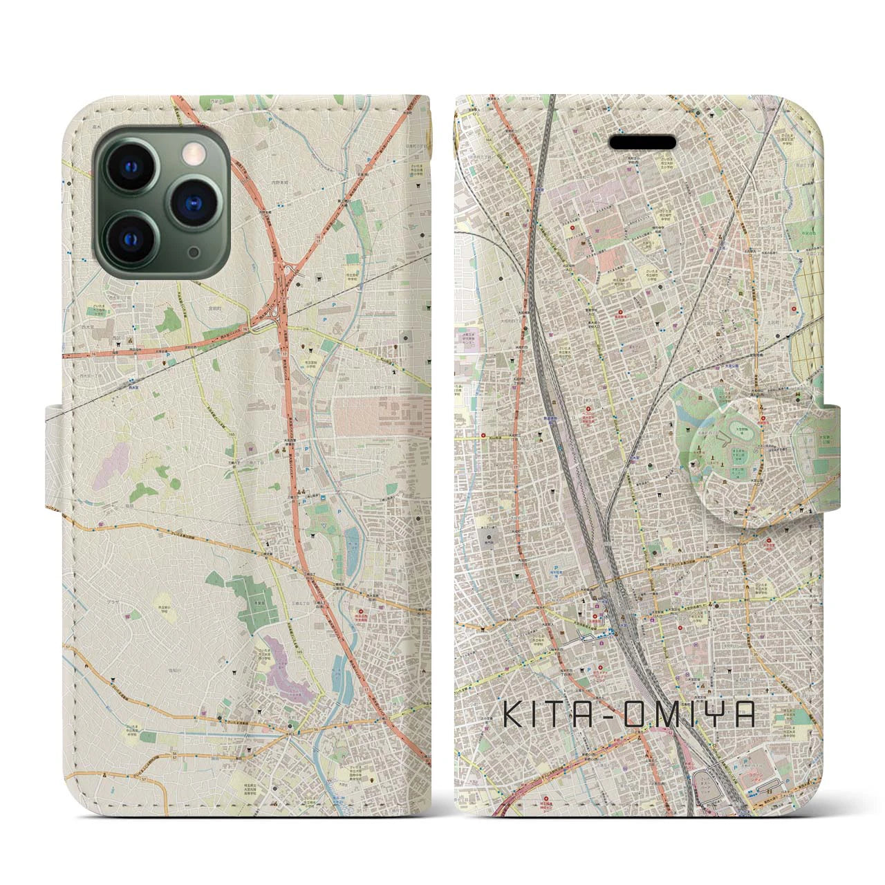 【北大宮(埼玉県)】地図柄iPhoneケース(手帳タイプ)ナチュラル・iPhone 11 Pro 用