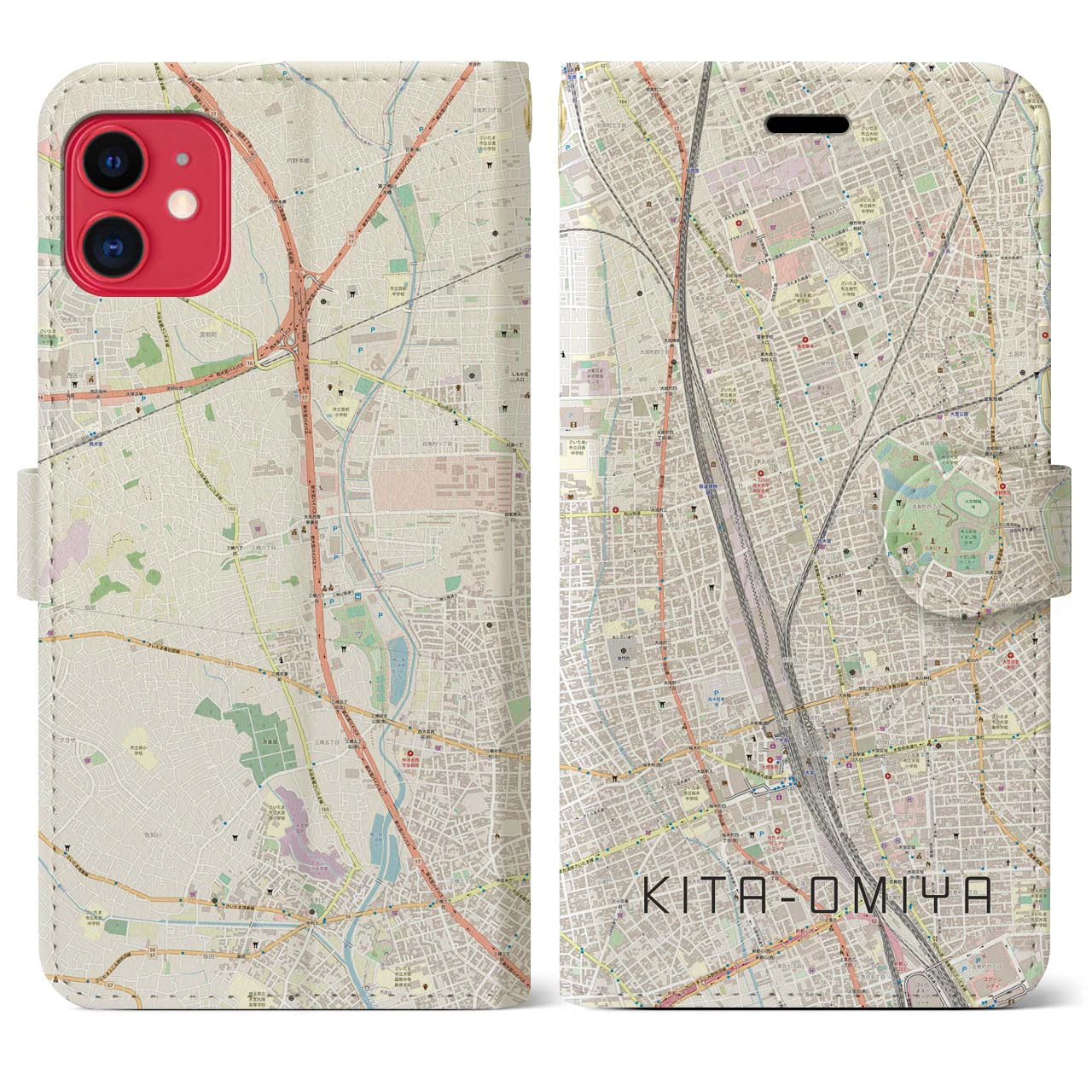 【北大宮(埼玉県)】地図柄iPhoneケース(手帳タイプ)ナチュラル・iPhone 11 用
