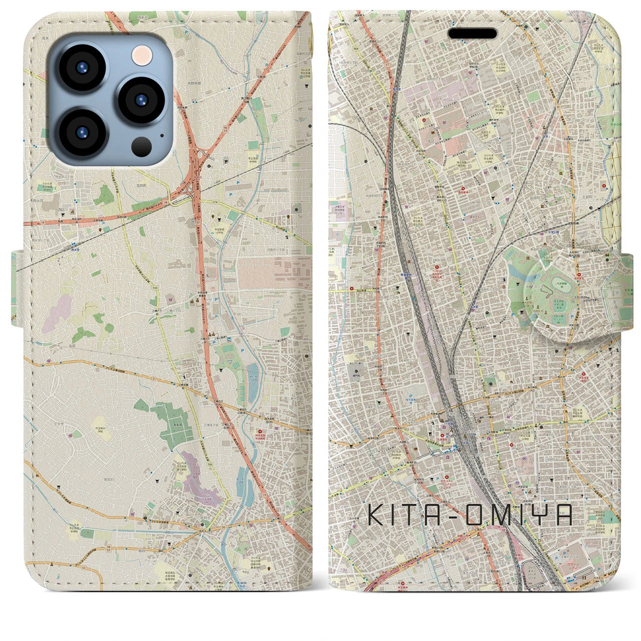 【北大宮(埼玉県)】地図柄iPhoneケース(手帳タイプ)ナチュラル・iPhone 13 Pro Max 用