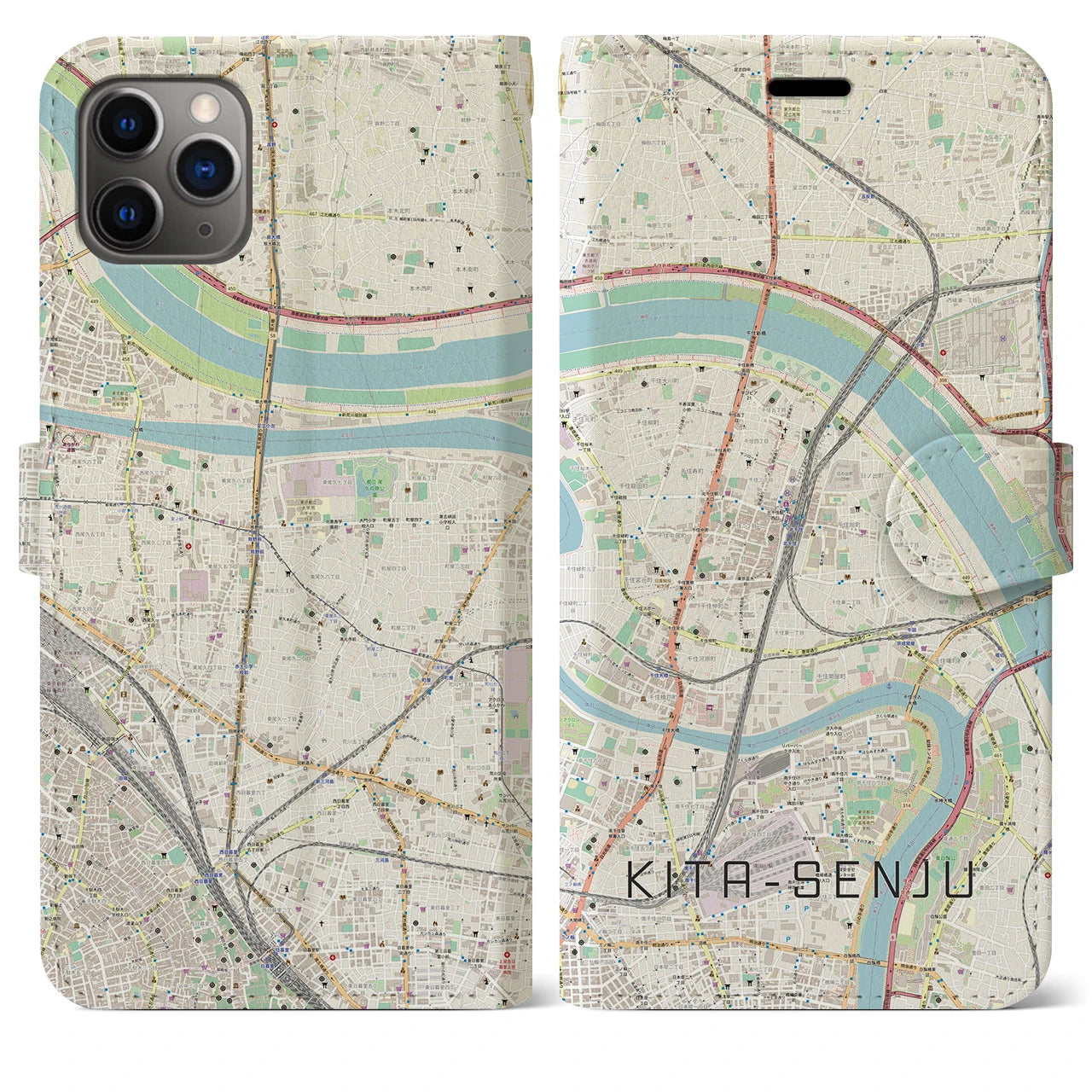 【北千住(東京都)】地図柄iPhoneケース(手帳タイプ)ナチュラル・iPhone 11 Pro Max 用