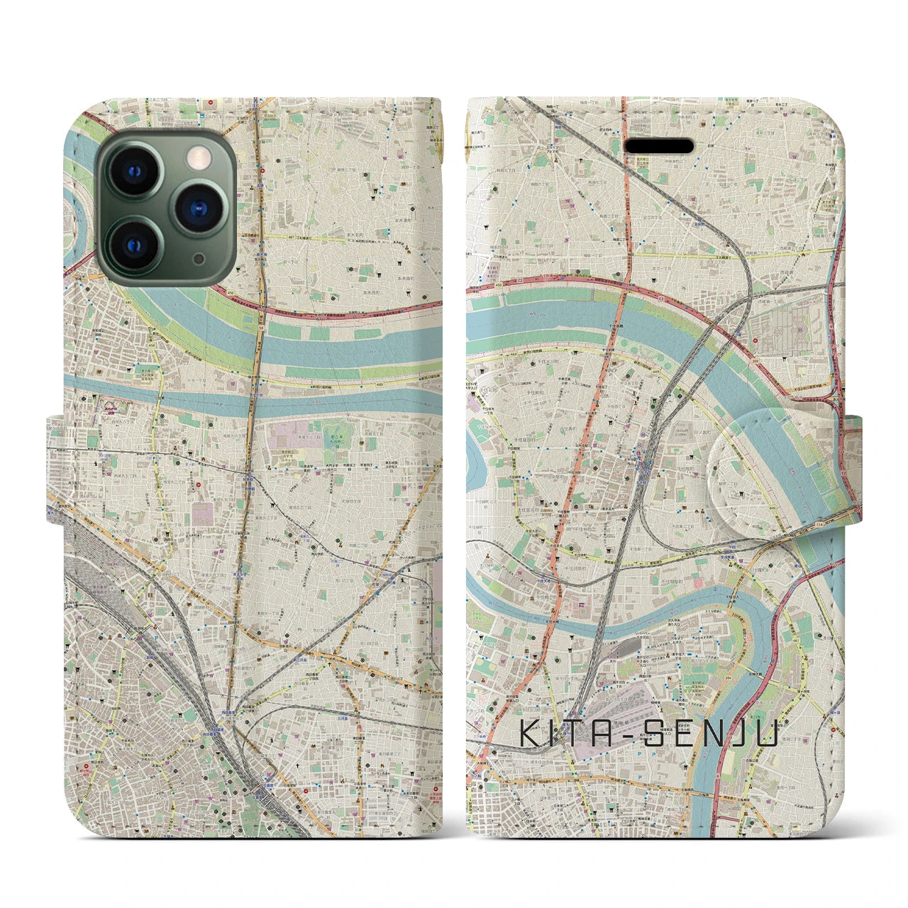 【北千住(東京都)】地図柄iPhoneケース(手帳タイプ)ナチュラル・iPhone 11 Pro 用