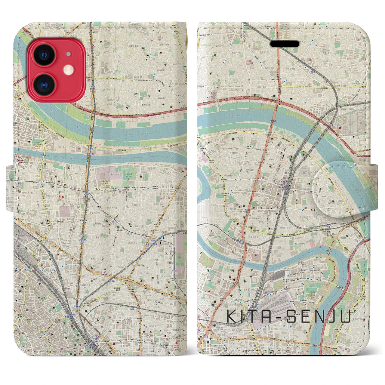 【北千住(東京都)】地図柄iPhoneケース(手帳タイプ)ナチュラル・iPhone 11 用