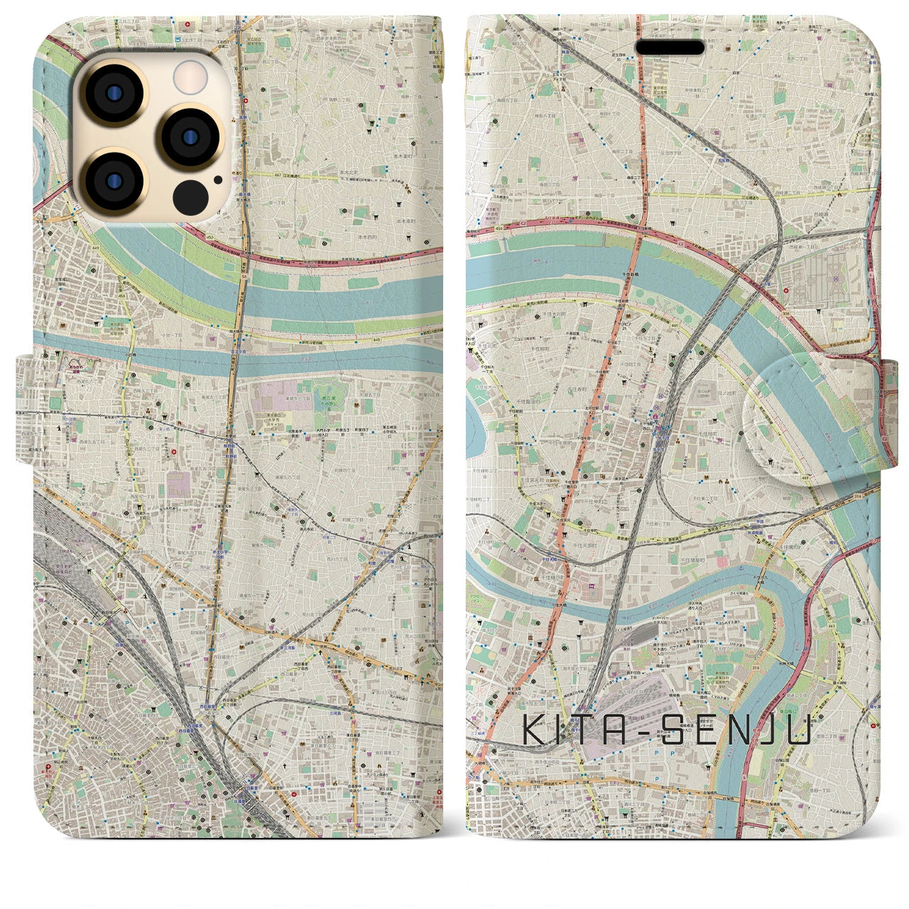 【北千住(東京都)】地図柄iPhoneケース(手帳タイプ)ナチュラル・iPhone 12 Pro Max 用