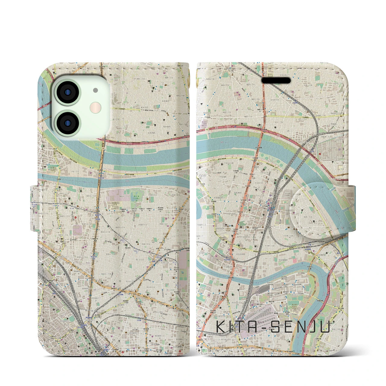【北千住(東京都)】地図柄iPhoneケース(手帳タイプ)ナチュラル・iPhone 12 mini 用