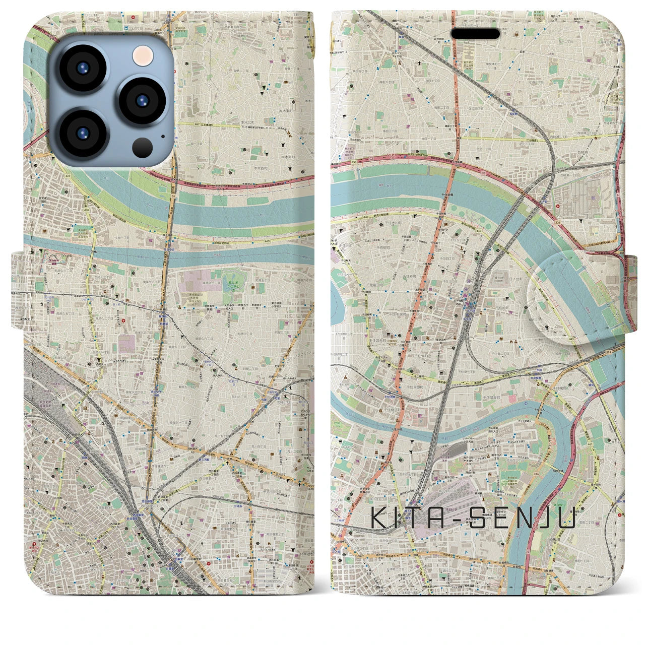 【北千住(東京都)】地図柄iPhoneケース(手帳タイプ)ナチュラル・iPhone 13 Pro Max 用