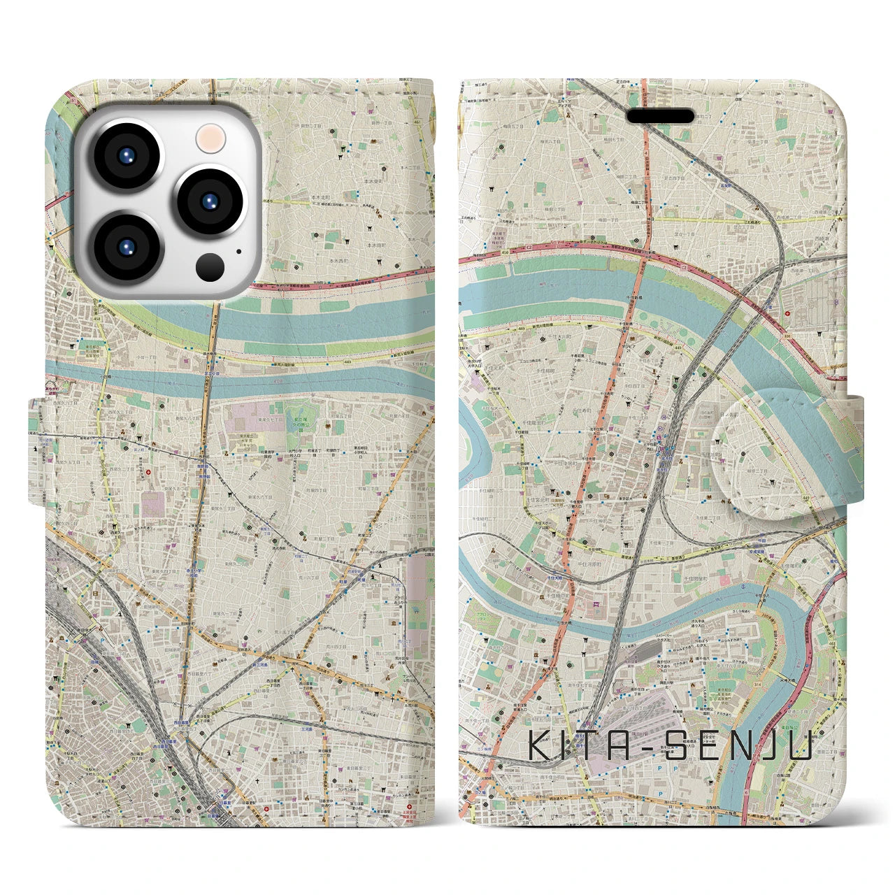 【北千住(東京都)】地図柄iPhoneケース(手帳タイプ)ナチュラル・iPhone 13 Pro 用