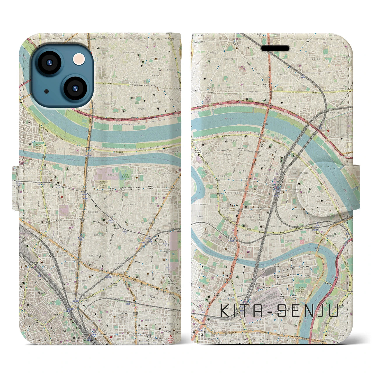 【北千住(東京都)】地図柄iPhoneケース(手帳タイプ)ナチュラル・iPhone 13 用