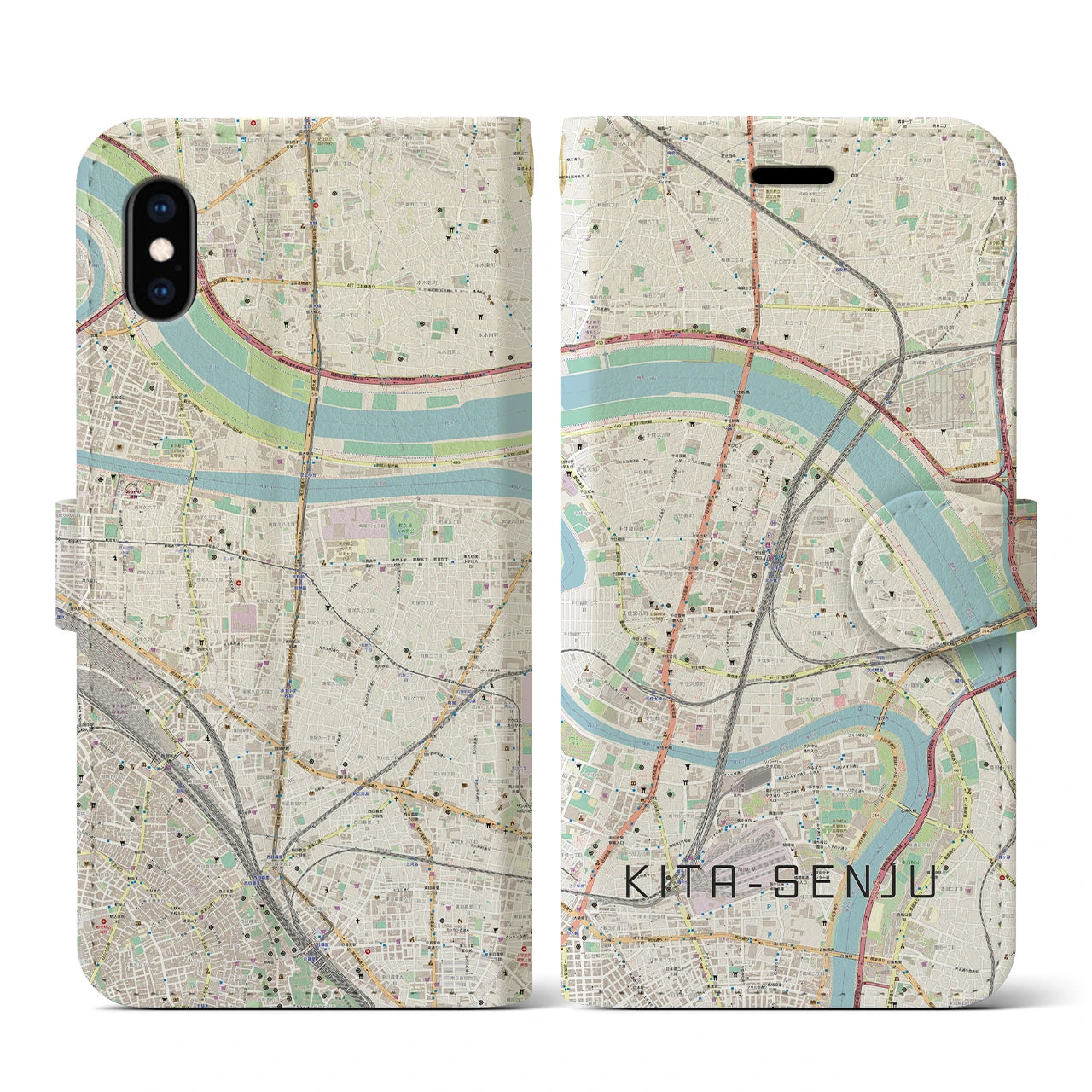 【北千住(東京都)】地図柄iPhoneケース(手帳タイプ)ナチュラル・iPhone XS / X 用