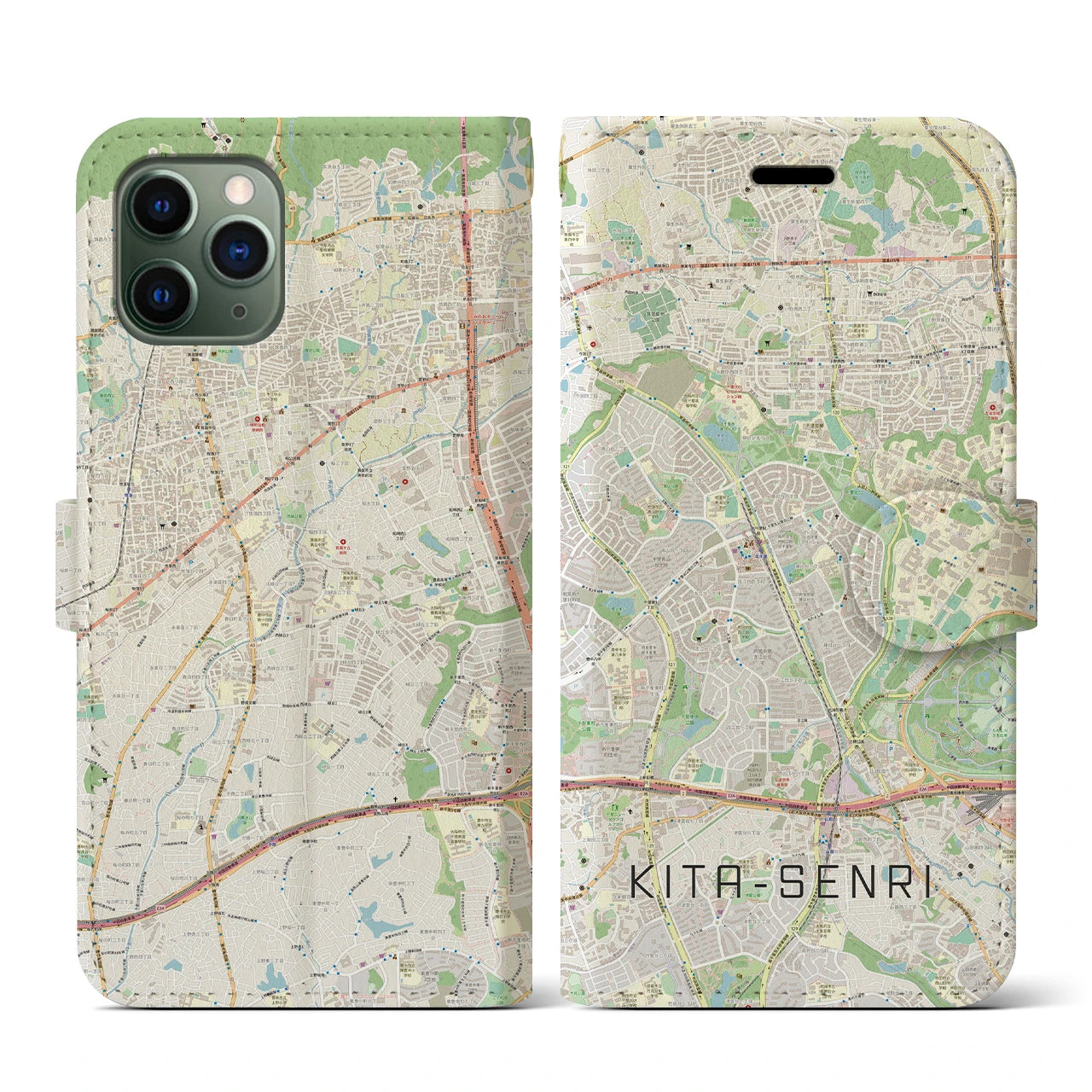 【北千里(大阪府)】地図柄iPhoneケース(手帳タイプ)ナチュラル・iPhone 11 Pro 用