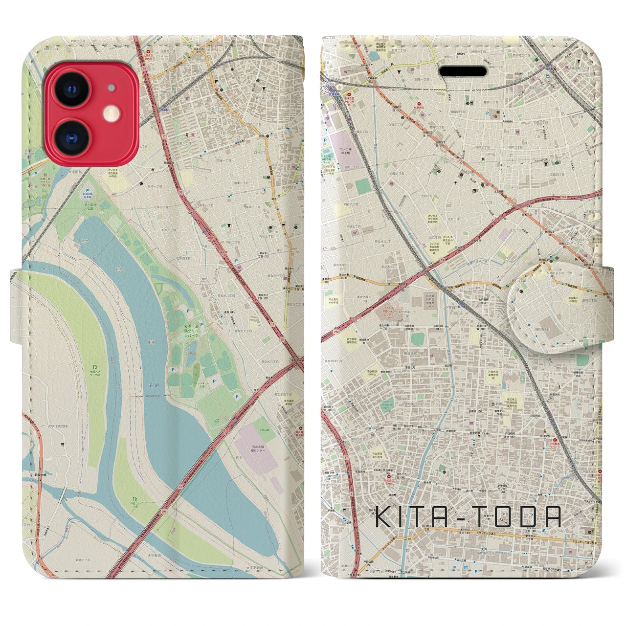 【北戸田(埼玉県)】地図柄iPhoneケース(手帳タイプ)ナチュラル・iPhone 11 用