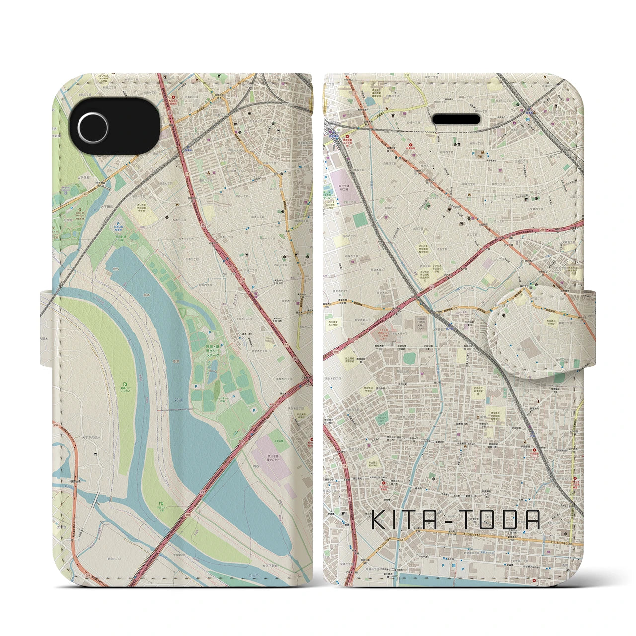 【北戸田(埼玉県)】地図柄iPhoneケース(手帳タイプ)ナチュラル・iPhone SE(第3 / 第2世代) / 8 / 7 / 6s / 6 用