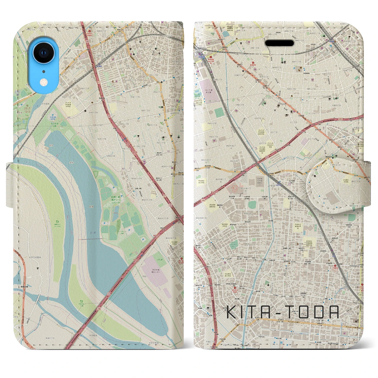 【北戸田(埼玉県)】地図柄iPhoneケース(手帳タイプ)ナチュラル・iPhone XR 用