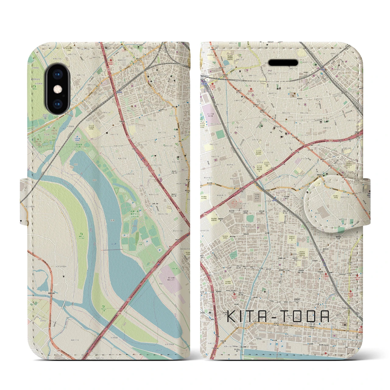 【北戸田(埼玉県)】地図柄iPhoneケース(手帳タイプ)ナチュラル・iPhone XS / X 用
