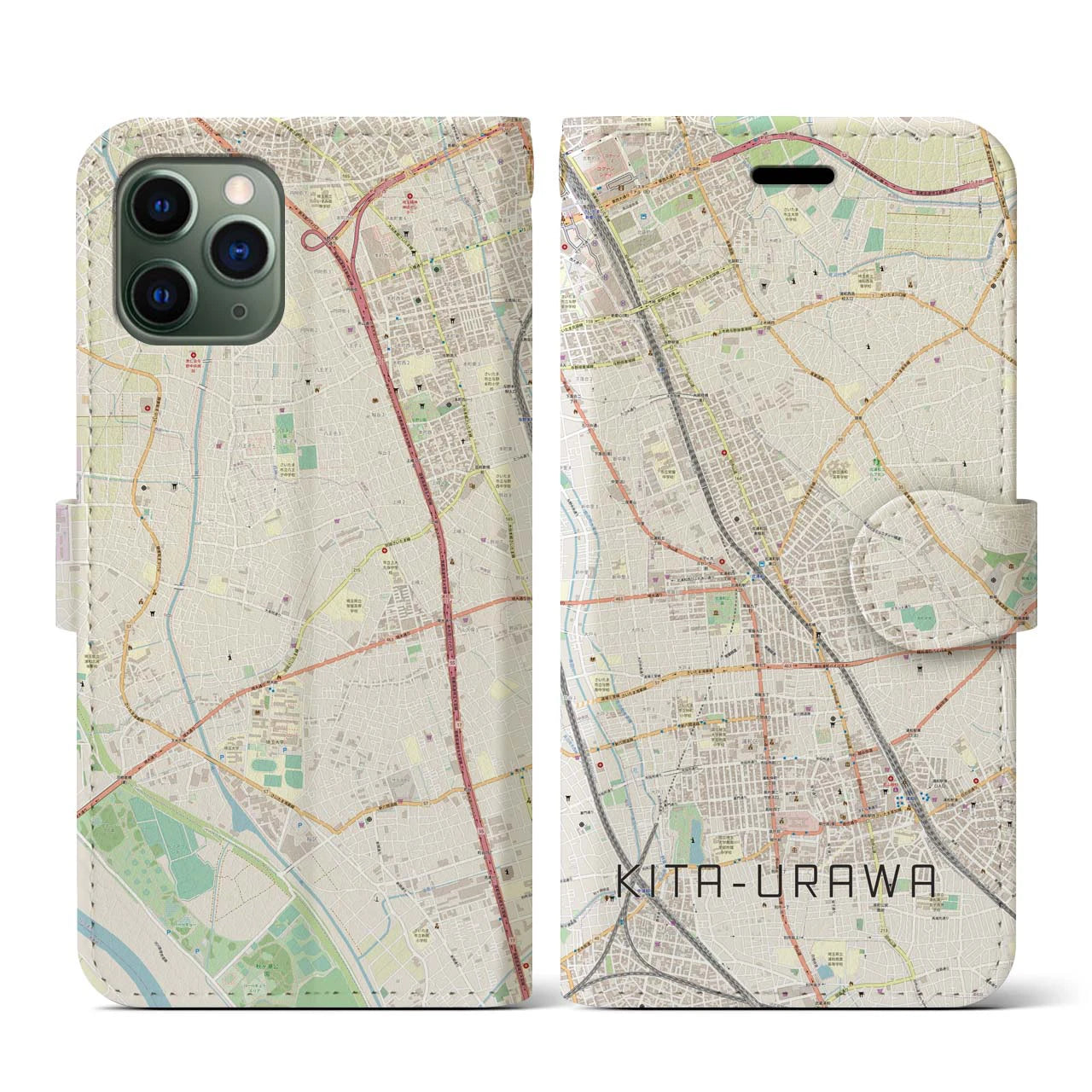 【北浦和(埼玉県)】地図柄iPhoneケース(手帳タイプ)ナチュラル・iPhone 11 Pro 用
