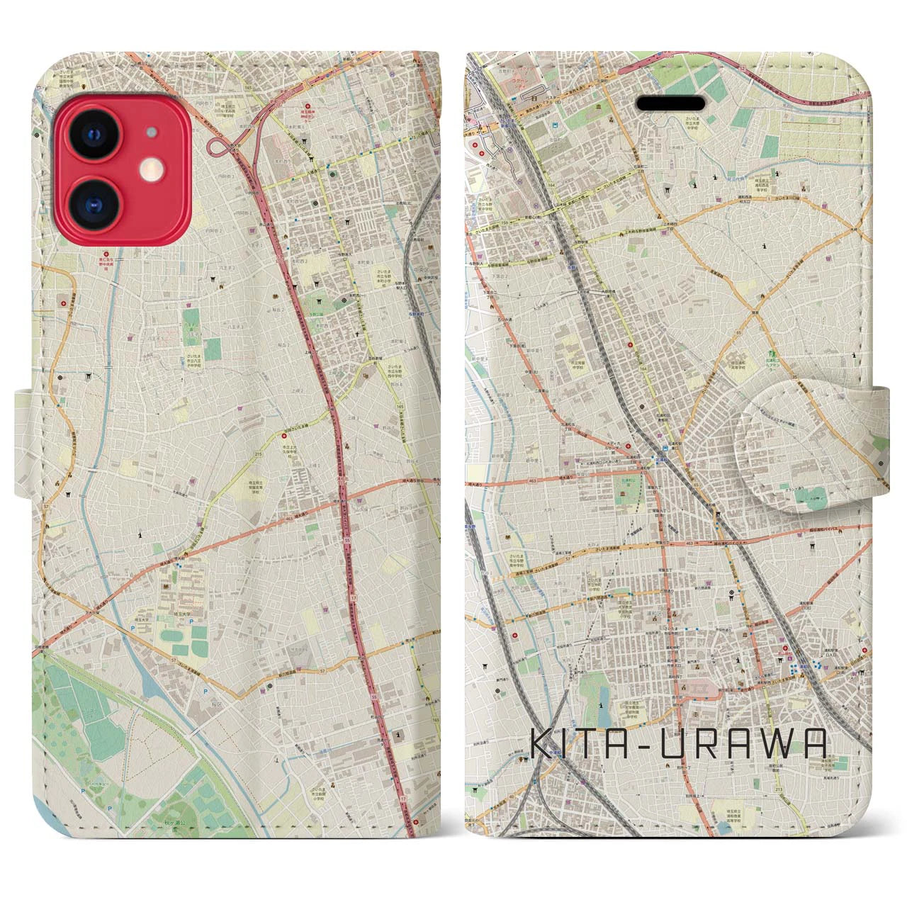 【北浦和(埼玉県)】地図柄iPhoneケース(手帳タイプ)ナチュラル・iPhone 11 用