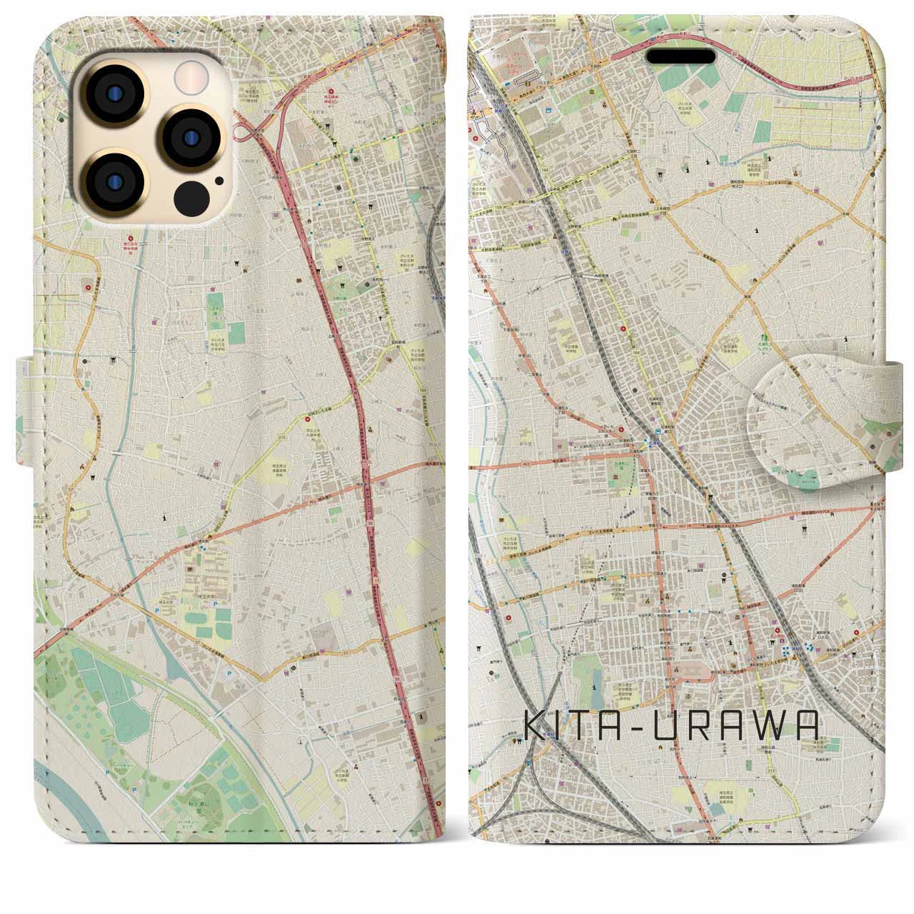 【北浦和(埼玉県)】地図柄iPhoneケース(手帳タイプ)ナチュラル・iPhone 12 Pro Max 用