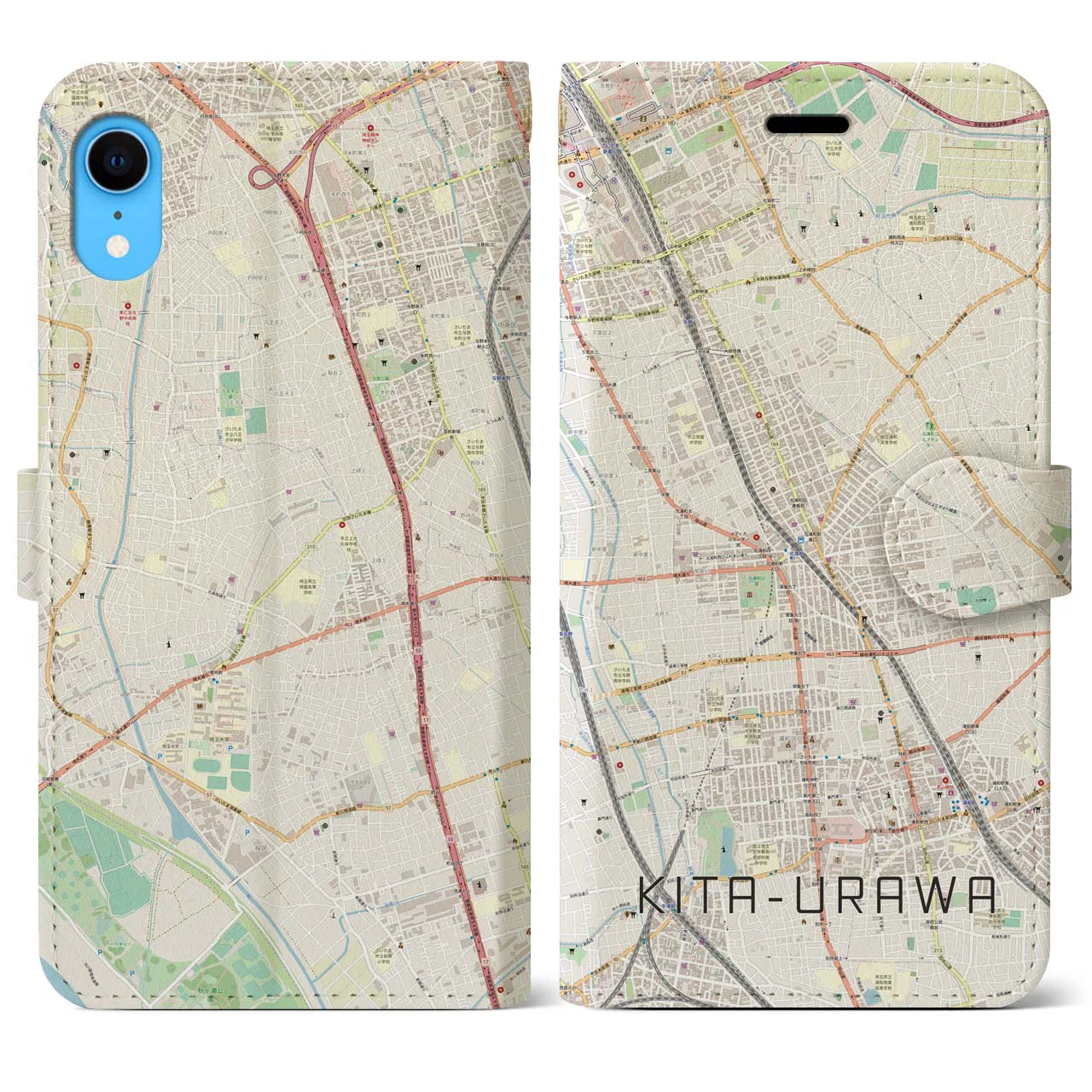 【北浦和(埼玉県)】地図柄iPhoneケース(手帳タイプ)ナチュラル・iPhone XR 用
