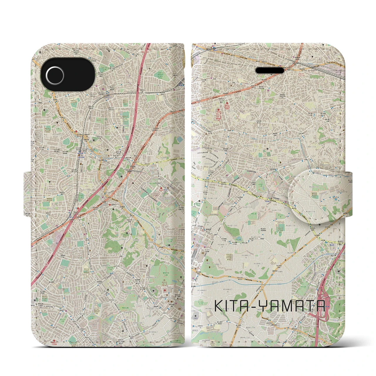 【北山田(神奈川県)】地図柄iPhoneケース(手帳タイプ)ナチュラル・iPhone SE(第3 / 第2世代) / 8 / 7 / 6s / 6 用