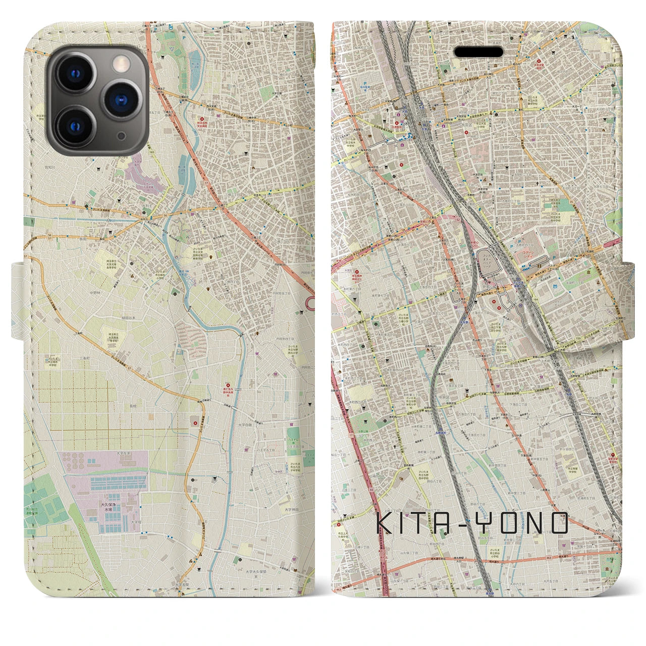 【北与野(埼玉県)】地図柄iPhoneケース(手帳タイプ)ナチュラル・iPhone 11 Pro Max 用