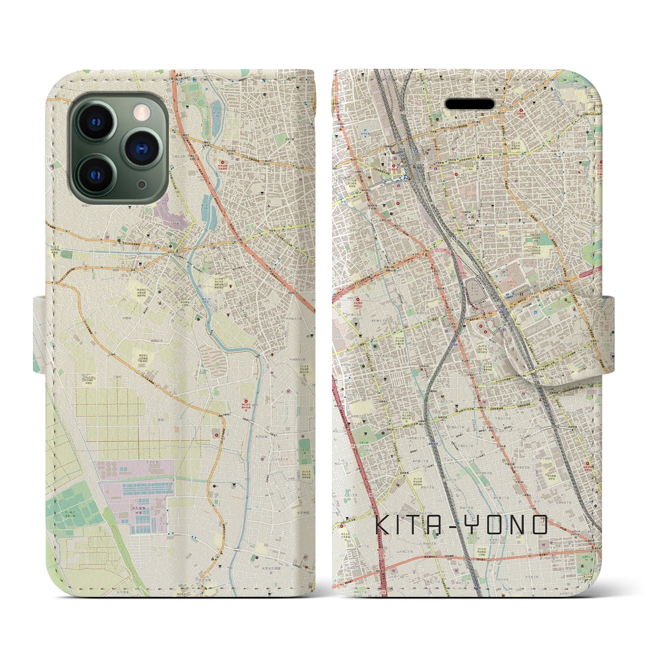 【北与野(埼玉県)】地図柄iPhoneケース(手帳タイプ)ナチュラル・iPhone 11 Pro 用