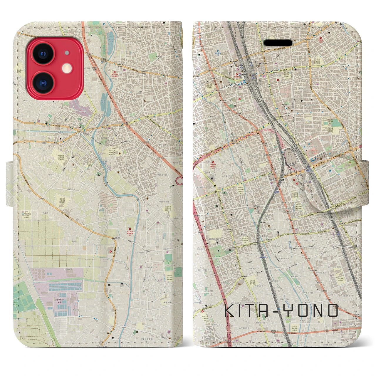 【北与野(埼玉県)】地図柄iPhoneケース(手帳タイプ)ナチュラル・iPhone 11 用