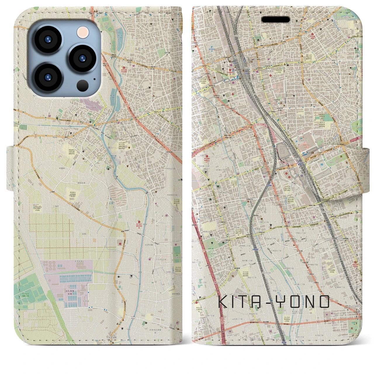 【北与野(埼玉県)】地図柄iPhoneケース(手帳タイプ)ナチュラル・iPhone 13 Pro Max 用