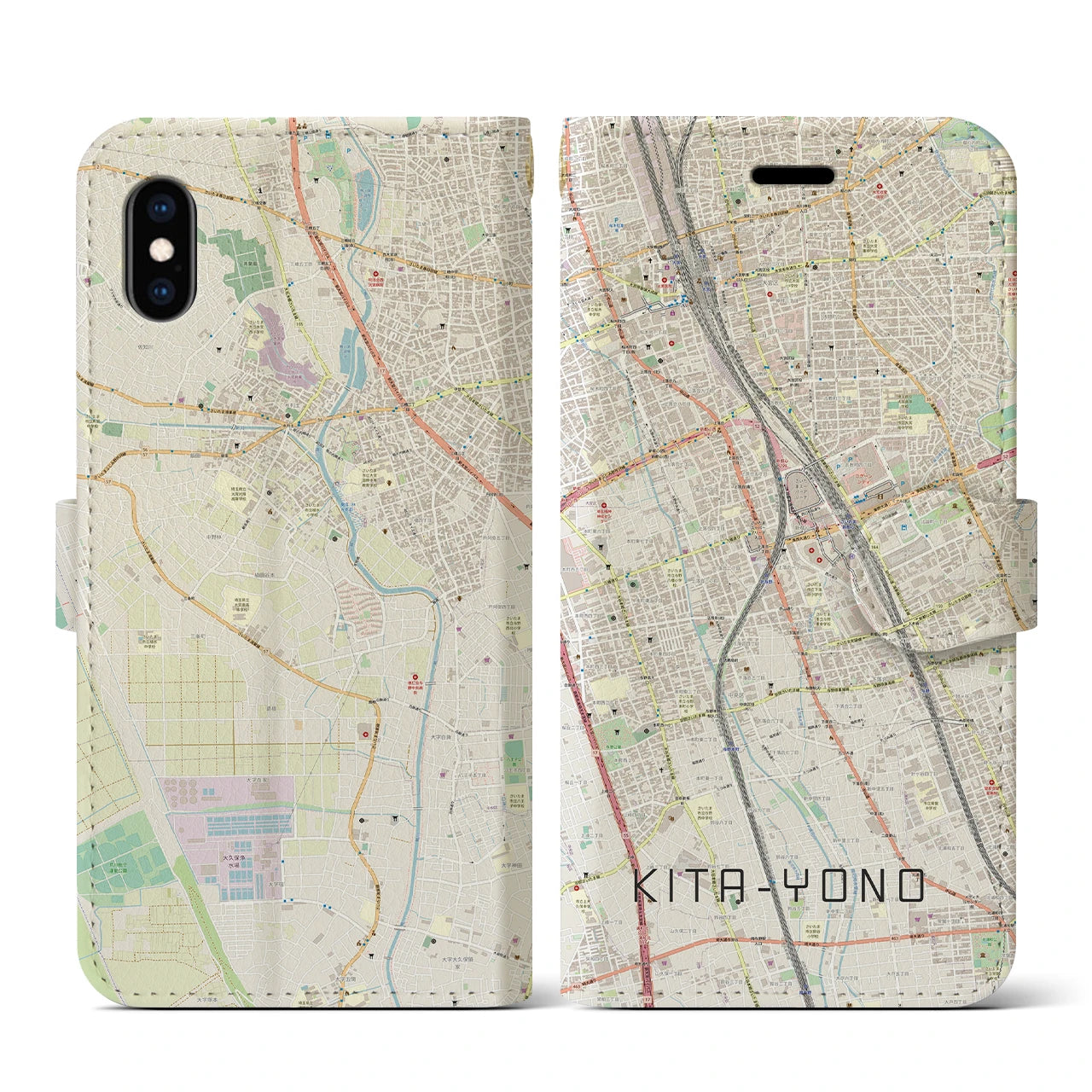 【北与野(埼玉県)】地図柄iPhoneケース(手帳タイプ)ナチュラル・iPhone XS / X 用