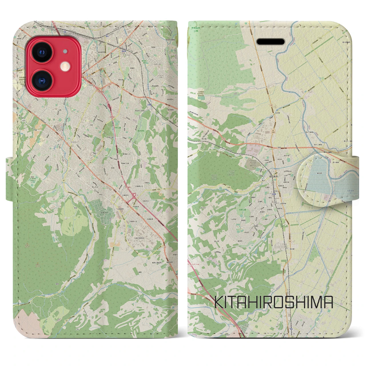 【北広島(広島県)】地図柄iPhoneケース(手帳タイプ)ナチュラル・iPhone 11 用