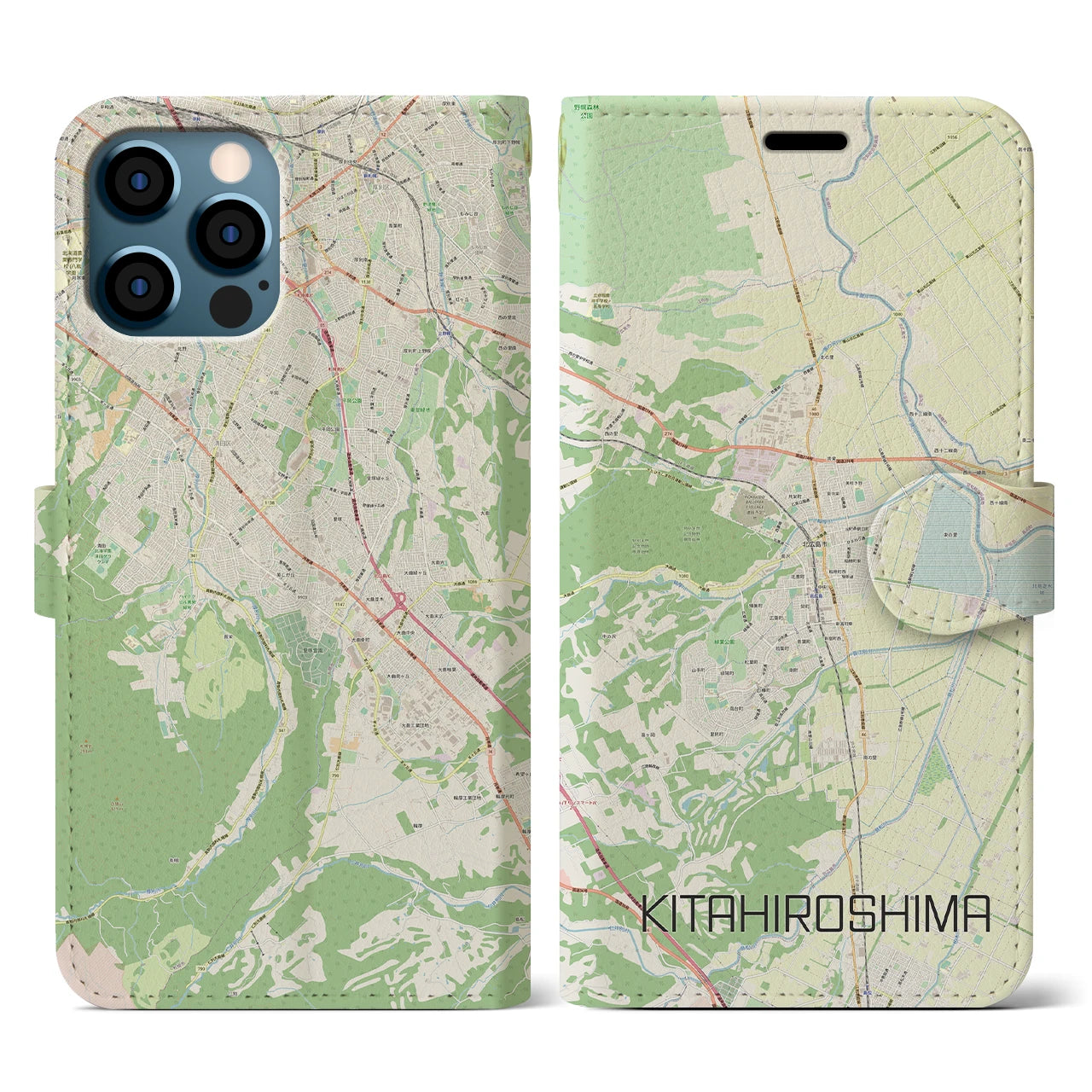 【北広島(広島県)】地図柄iPhoneケース(手帳タイプ)ナチュラル・iPhone 12 / 12 Pro 用