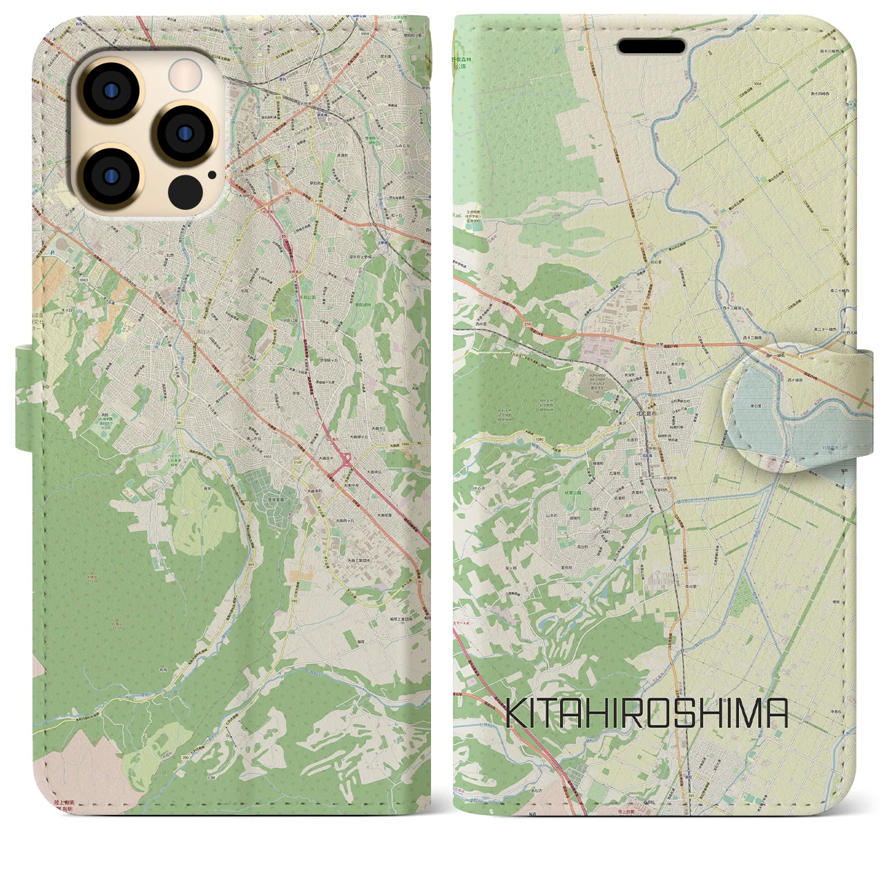 【北広島(広島県)】地図柄iPhoneケース(手帳タイプ)ナチュラル・iPhone 12 Pro Max 用