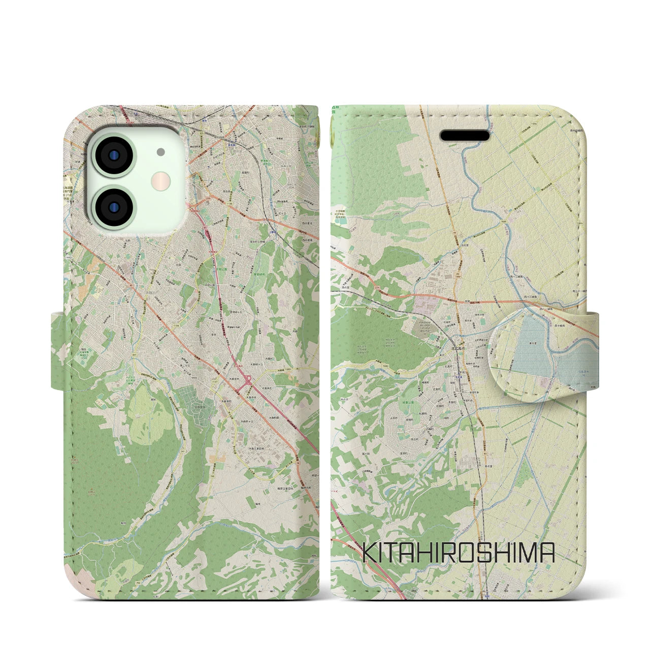 【北広島(広島県)】地図柄iPhoneケース(手帳タイプ)ナチュラル・iPhone 12 mini 用