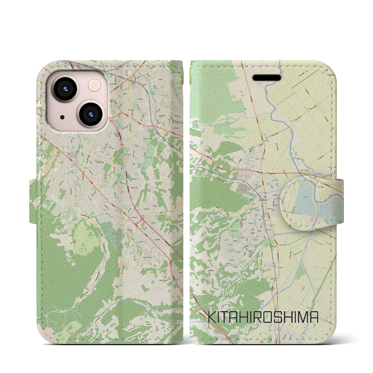 【北広島(広島県)】地図柄iPhoneケース(手帳タイプ)ナチュラル・iPhone 13 mini 用