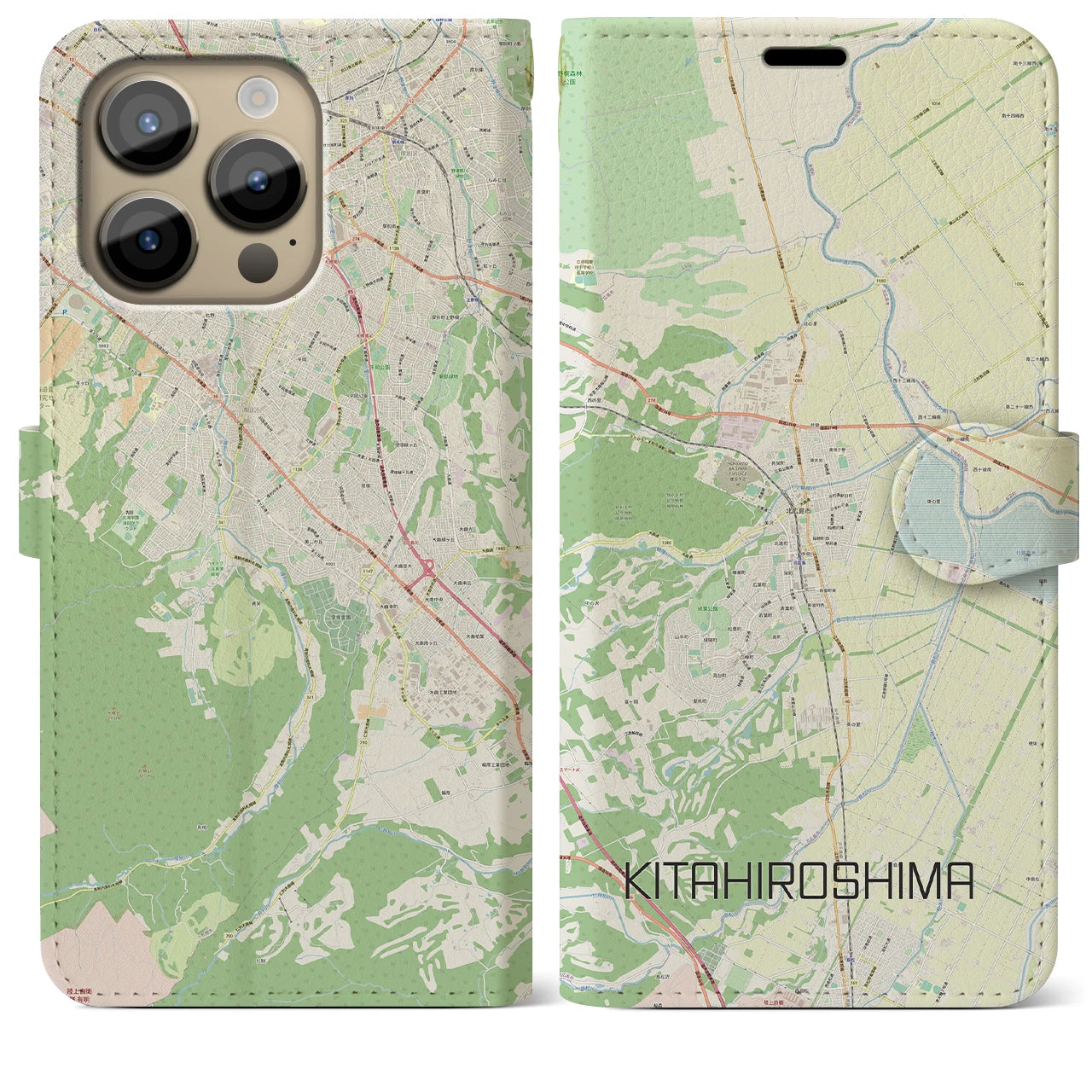 【北広島(広島県)】地図柄iPhoneケース(手帳タイプ)ナチュラル・iPhone 14 Pro Max 用