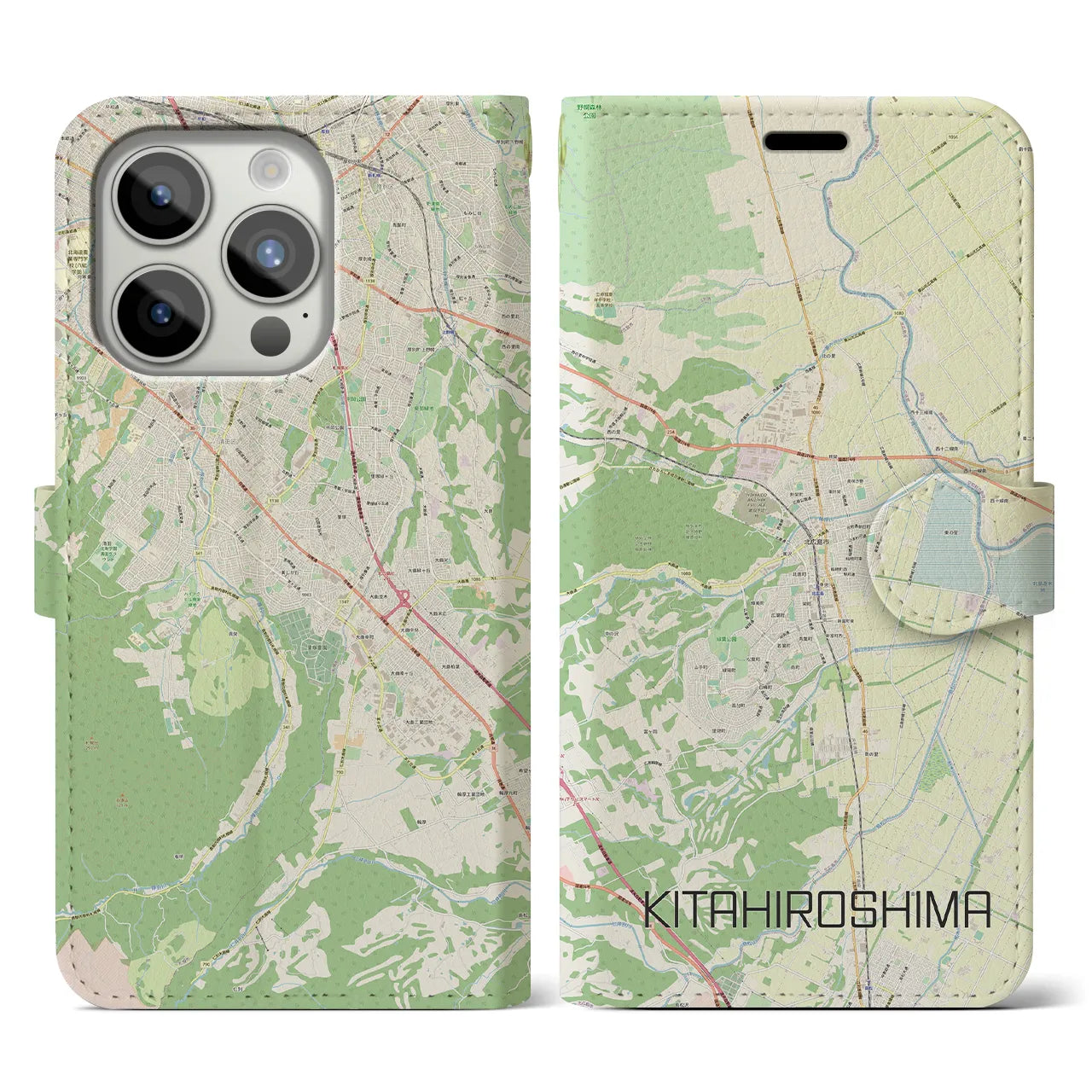 【北広島(広島県)】地図柄iPhoneケース(手帳タイプ)ナチュラル・iPhone 15 Pro 用