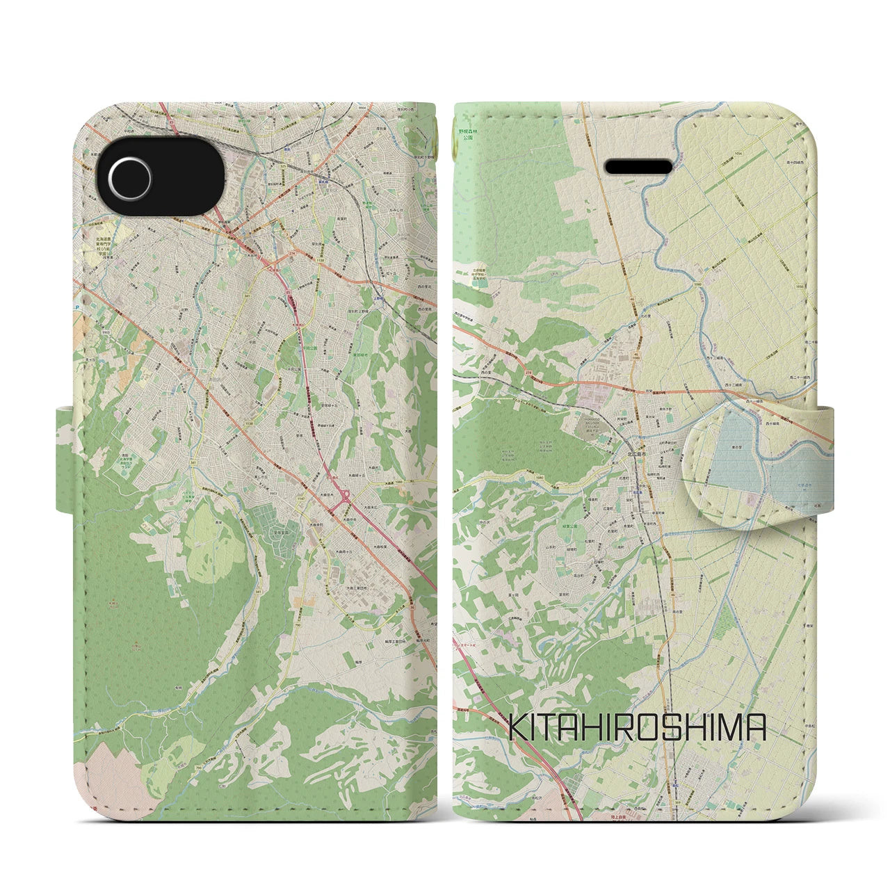 【北広島(広島県)】地図柄iPhoneケース(手帳タイプ)ナチュラル・iPhone SE(第3 / 第2世代) / 8 / 7 / 6s / 6 用