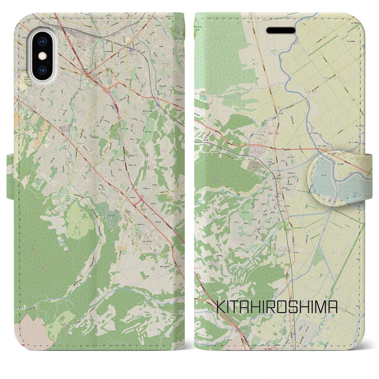 【北広島(広島県)】地図柄iPhoneケース(手帳タイプ)ナチュラル・iPhone XS Max 用