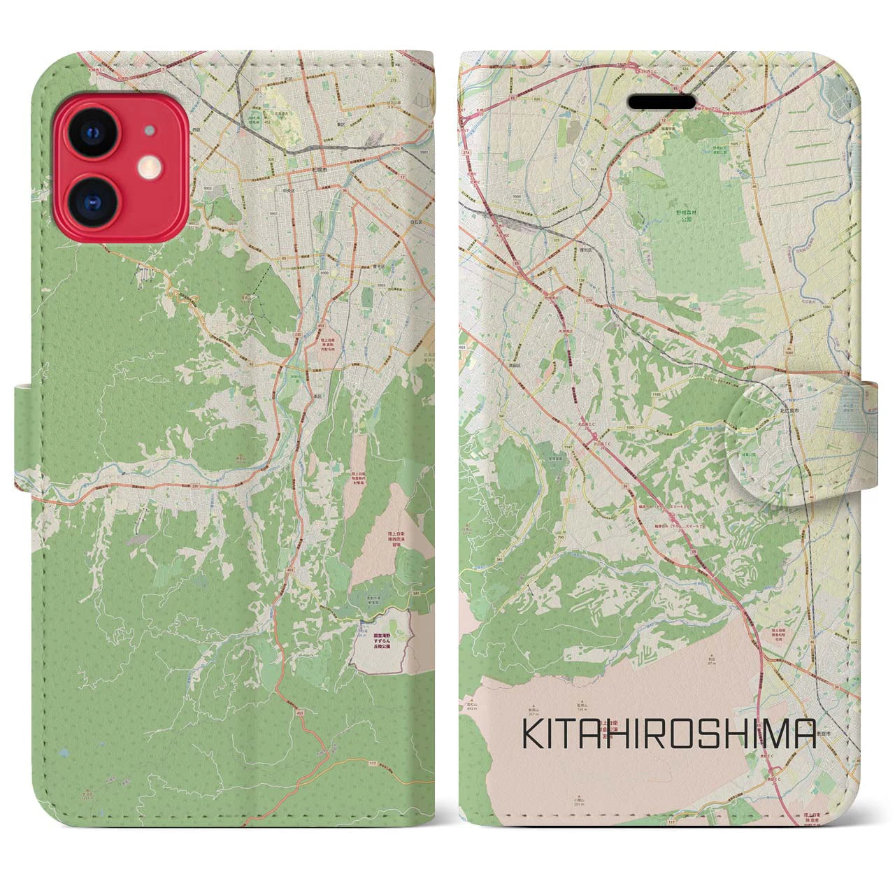 【北広島2(北海道)】地図柄iPhoneケース(手帳タイプ)ナチュラル・iPhone 11 用