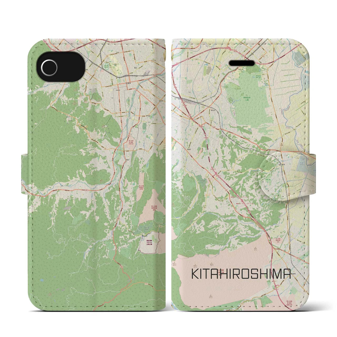 【北広島2(北海道)】地図柄iPhoneケース(手帳タイプ)ナチュラル・iPhone SE(第3 / 第2世代) / 8 / 7 / 6s / 6 用
