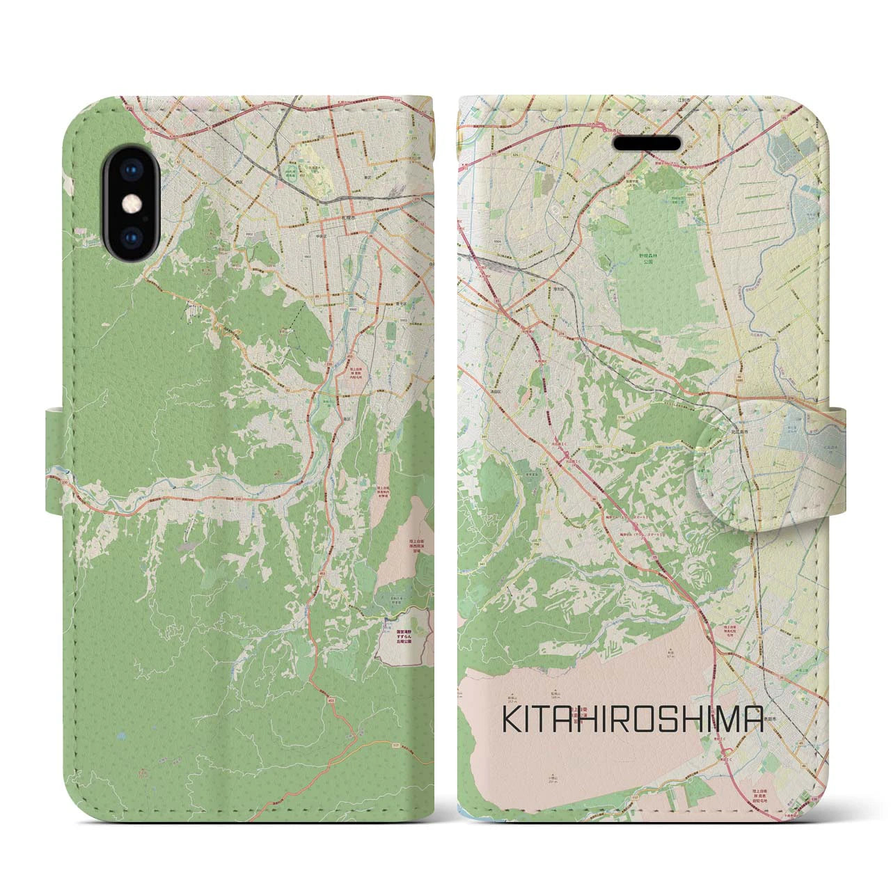 【北広島2(北海道)】地図柄iPhoneケース(手帳タイプ)ナチュラル・iPhone XS / X 用