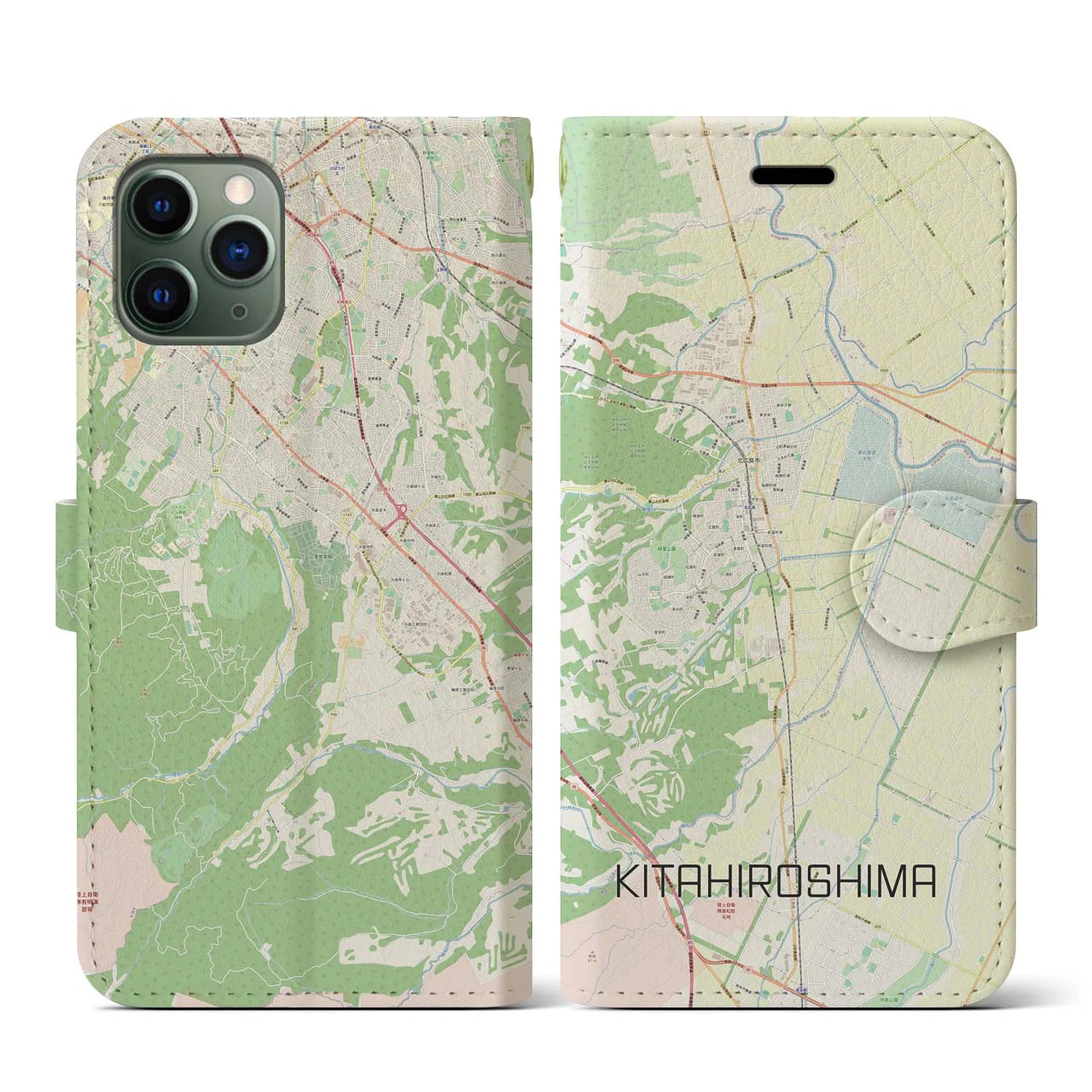 【北広島(北海道)】地図柄iPhoneケース(手帳タイプ)ナチュラル・iPhone 11 Pro 用