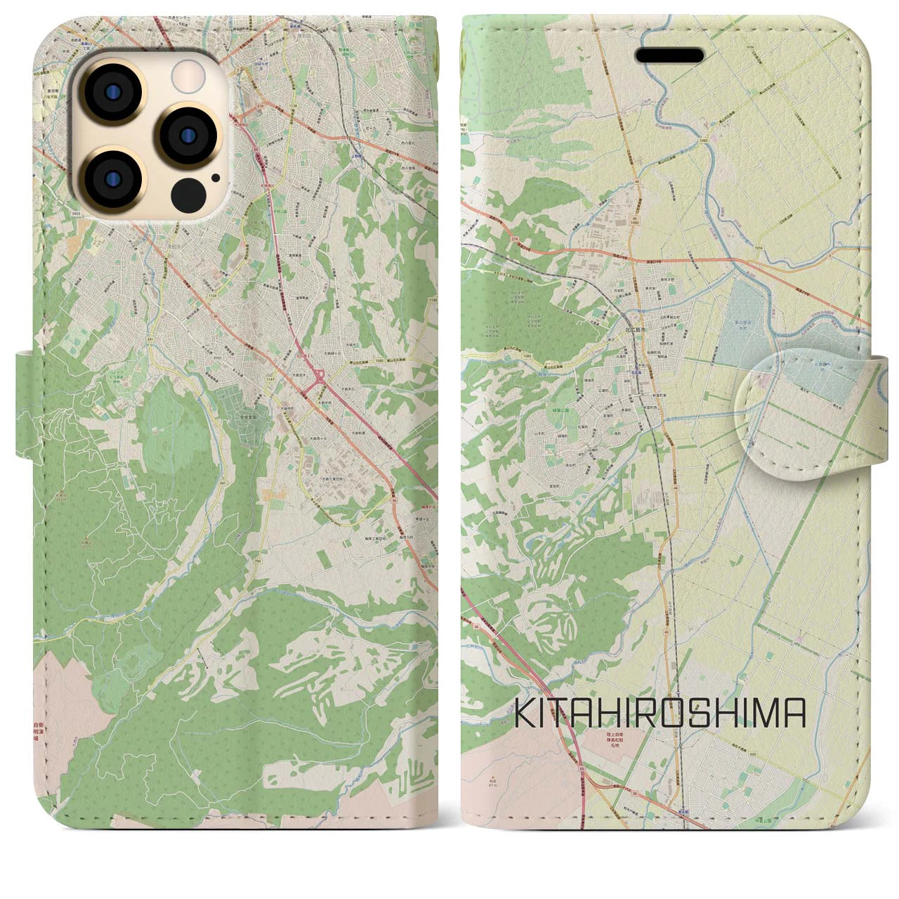 【北広島(北海道)】地図柄iPhoneケース(手帳タイプ)ナチュラル・iPhone 12 Pro Max 用