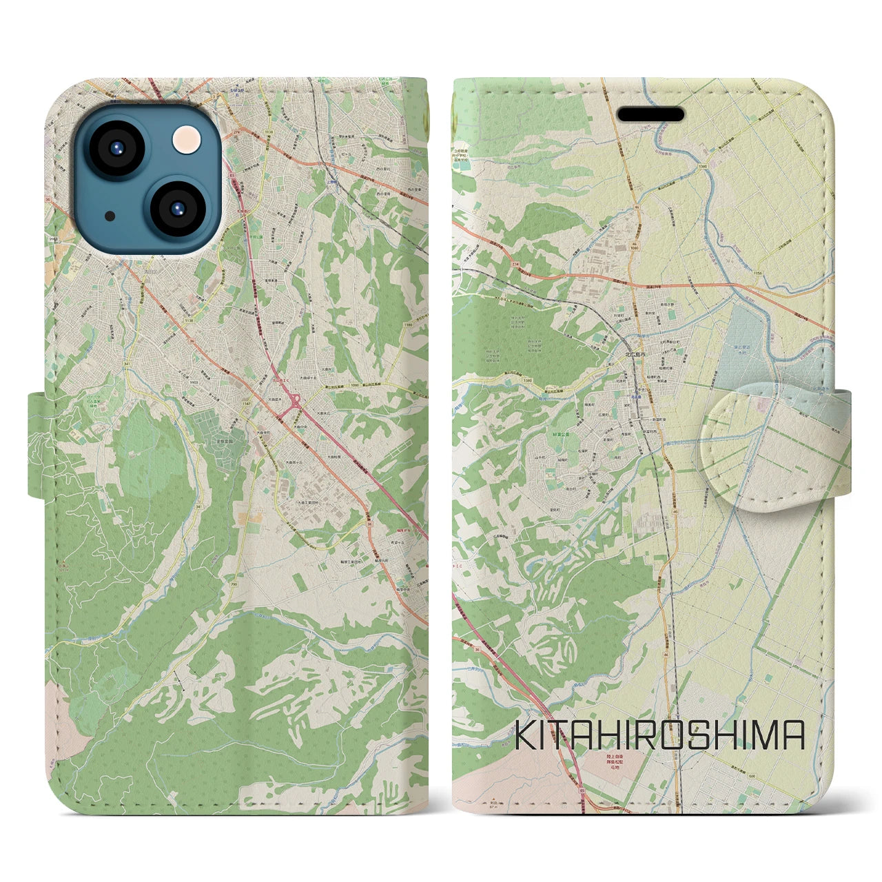 【北広島(北海道)】地図柄iPhoneケース(手帳タイプ)ナチュラル・iPhone 13 用