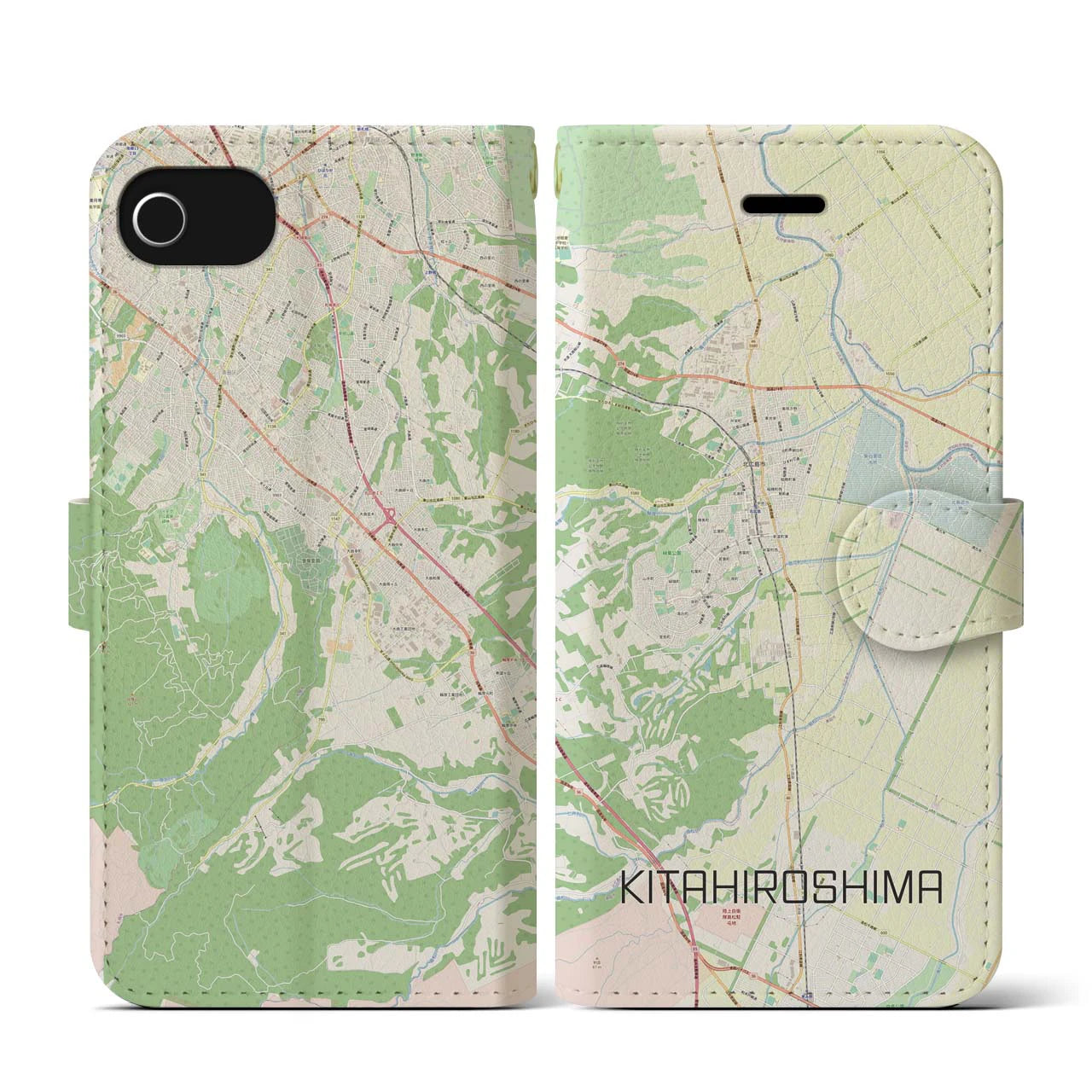 【北広島(北海道)】地図柄iPhoneケース(手帳タイプ)ナチュラル・iPhone SE(第3 / 第2世代) / 8 / 7 / 6s / 6 用