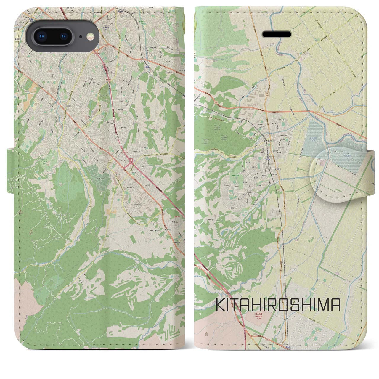 【北広島(北海道)】地図柄iPhoneケース(手帳タイプ)ナチュラル・iPhone 8Plus /7Plus / 6sPlus / 6Plus 用