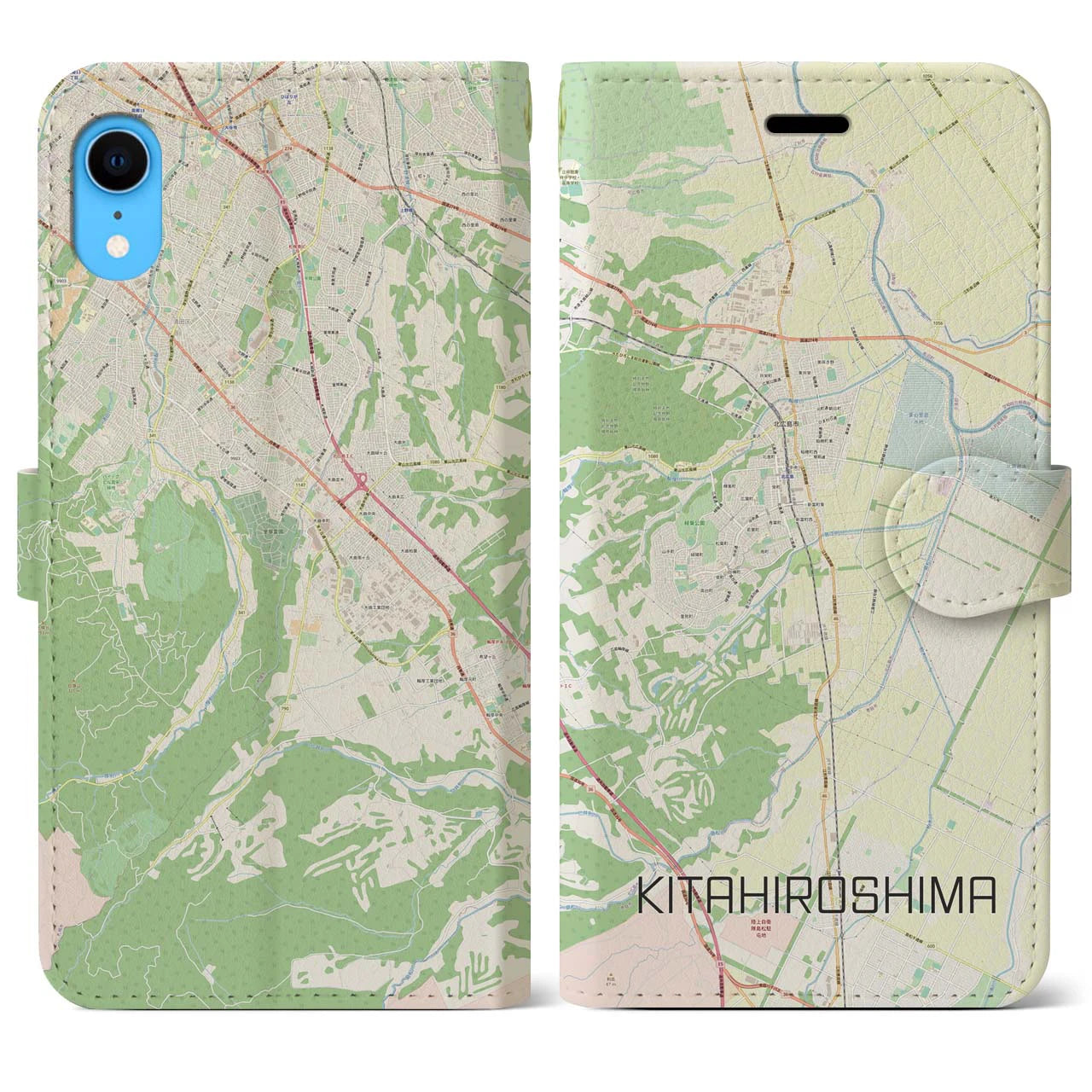 【北広島(北海道)】地図柄iPhoneケース(手帳タイプ)ナチュラル・iPhone XR 用