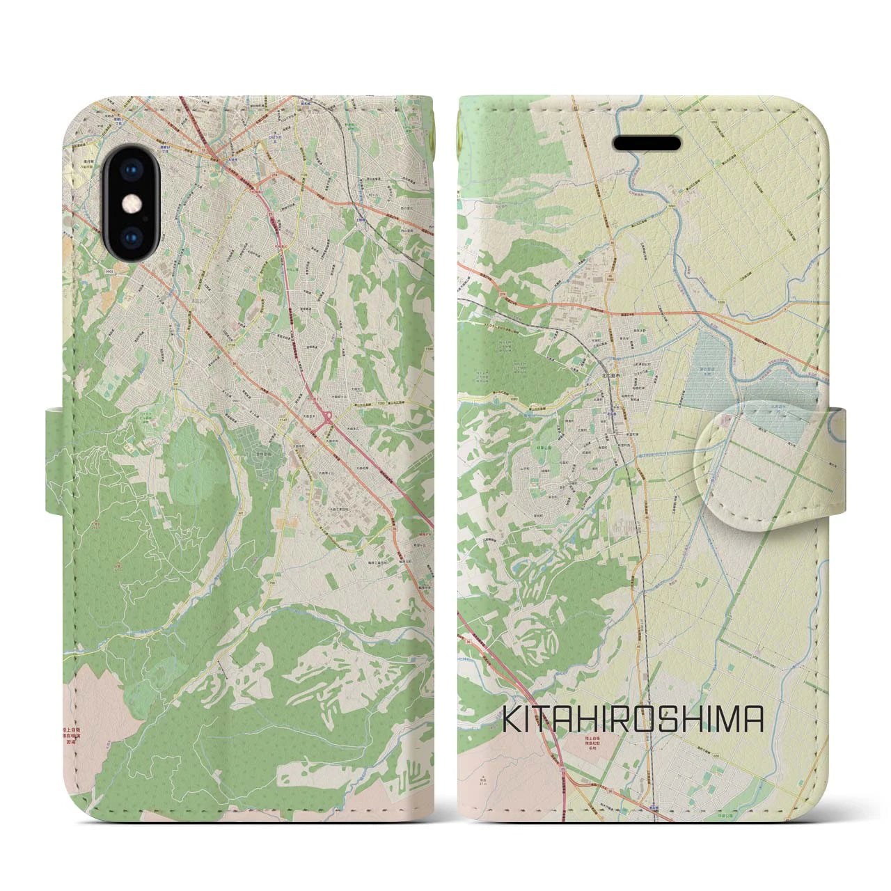 【北広島(北海道)】地図柄iPhoneケース(手帳タイプ)ナチュラル・iPhone XS / X 用