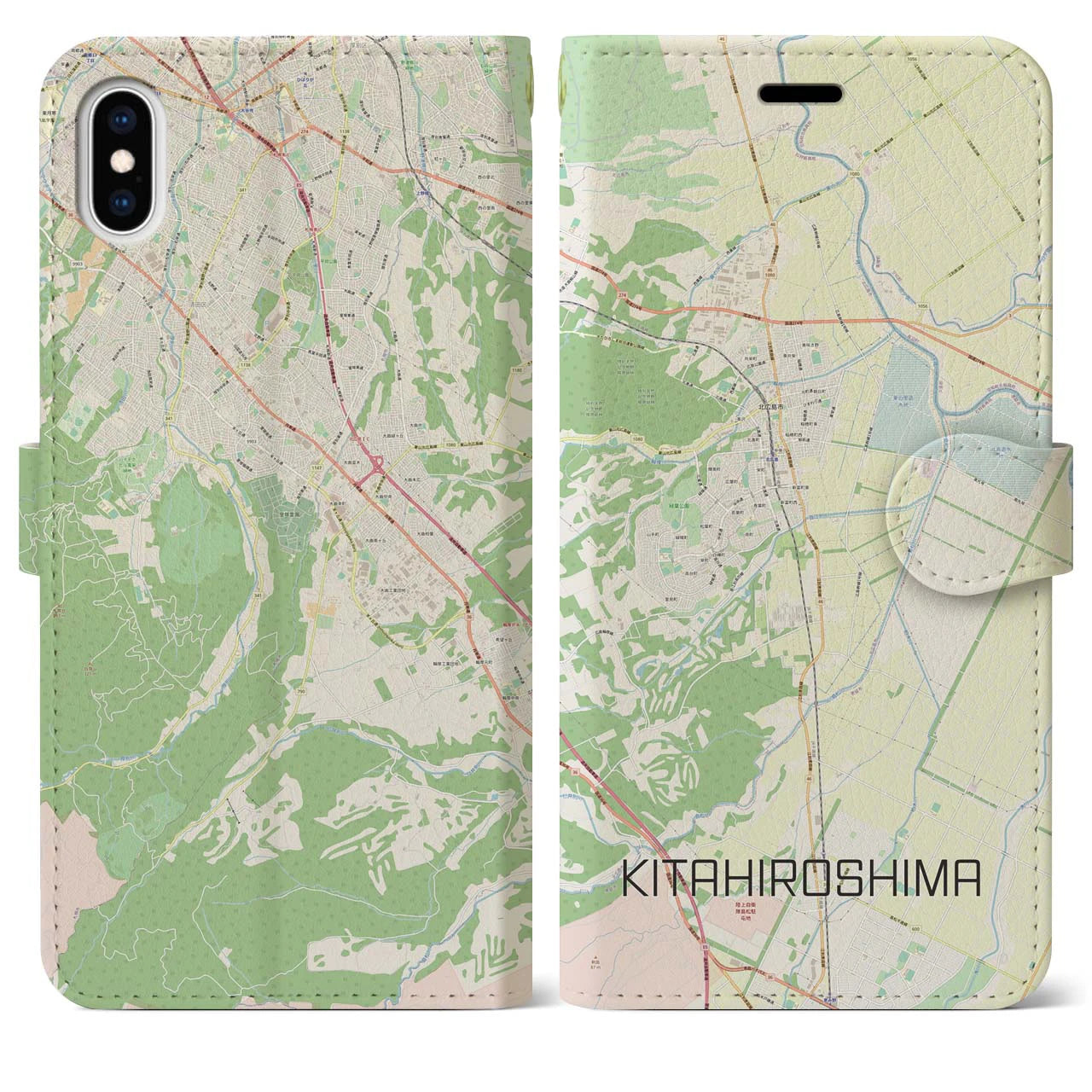 【北広島(北海道)】地図柄iPhoneケース(手帳タイプ)ナチュラル・iPhone XS Max 用
